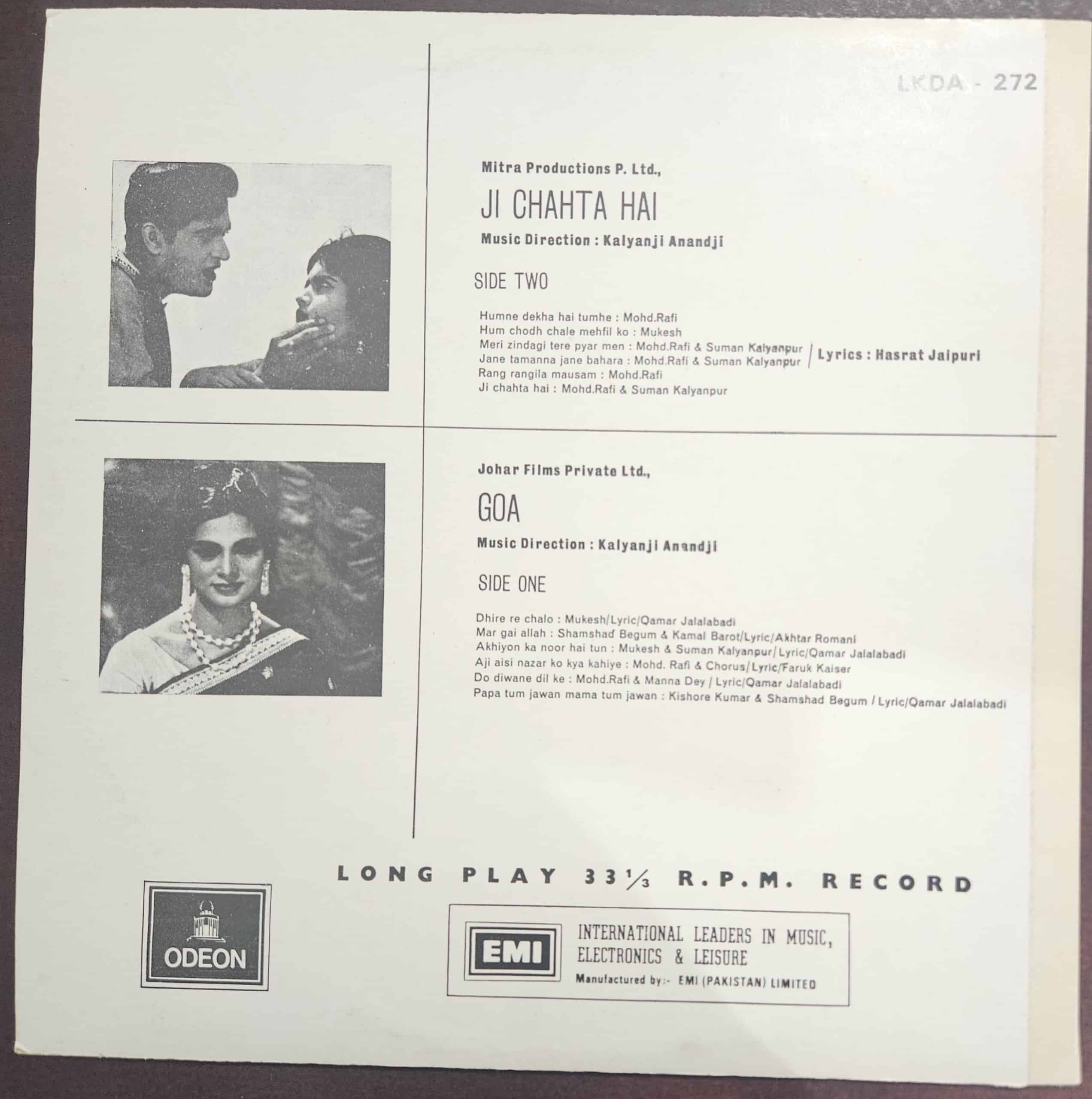 Ji Chahta Hai / Goa – Record LP Vinyl Vintage -Bollywood - Image 2