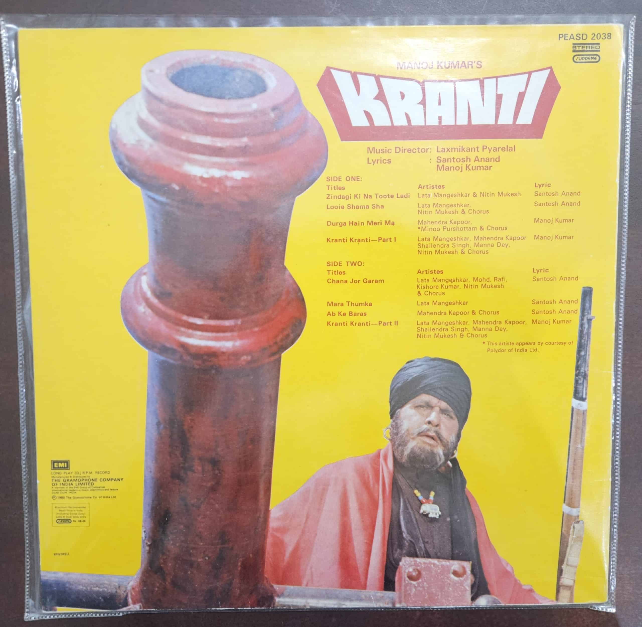 Kranti – Record LP Vinyl Vintage -Bollywood - Image 3