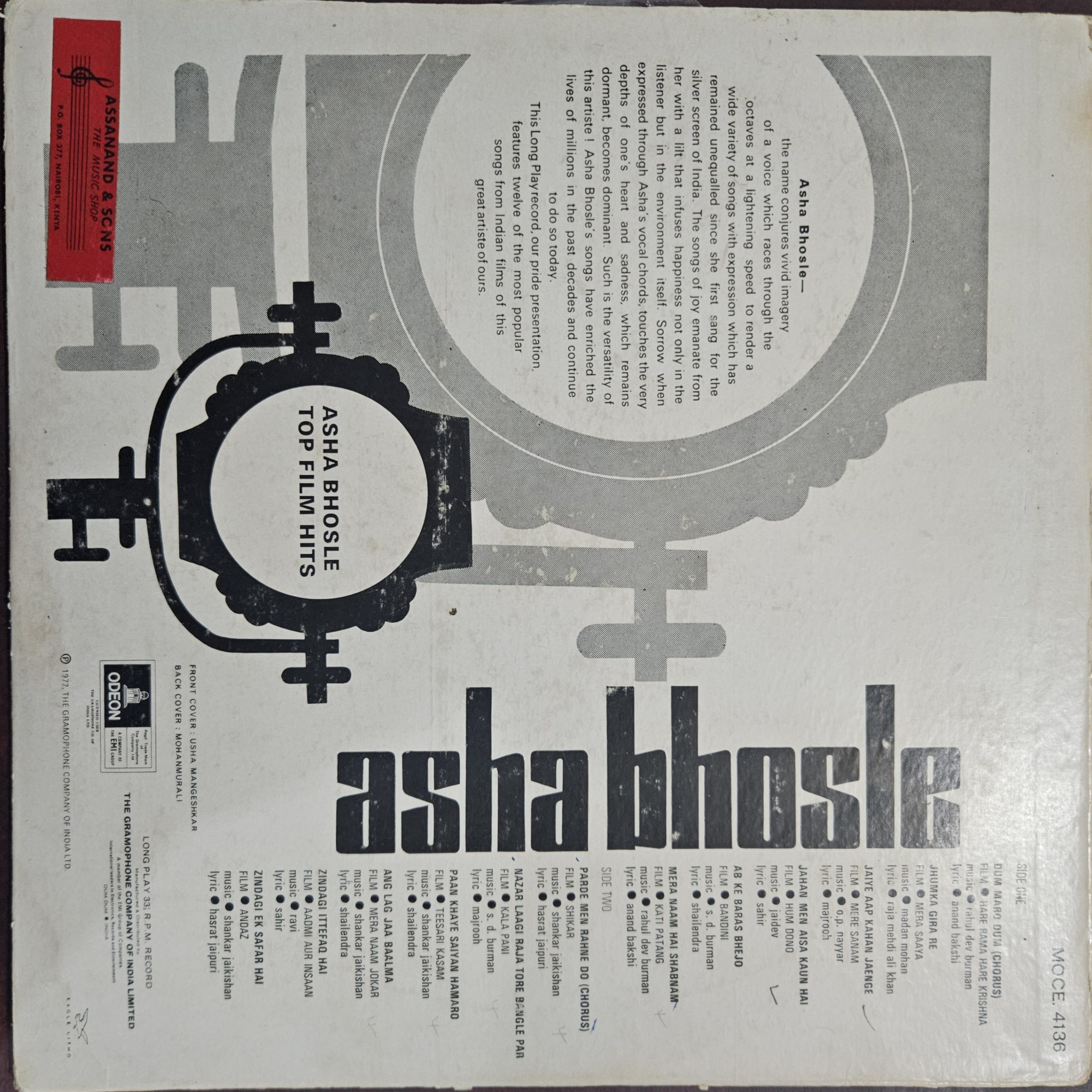 Asha Bhosle Top Film Hits – Record LP Vinyl Vintage -Bollywood - Image 2