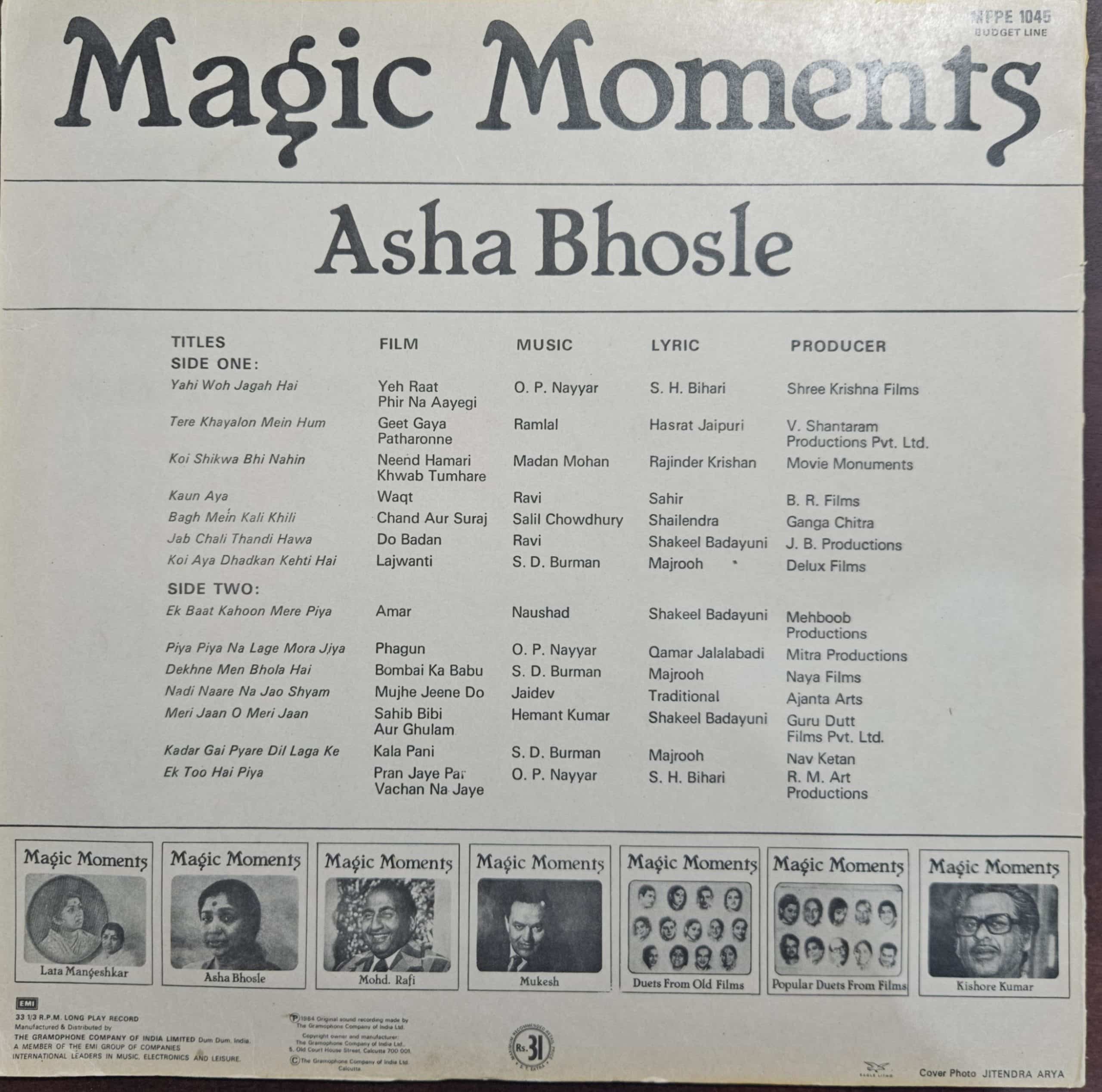 Magic Moments - Asha Bhosle – Record LP Vinyl Vintage -Bollywood - Image 2
