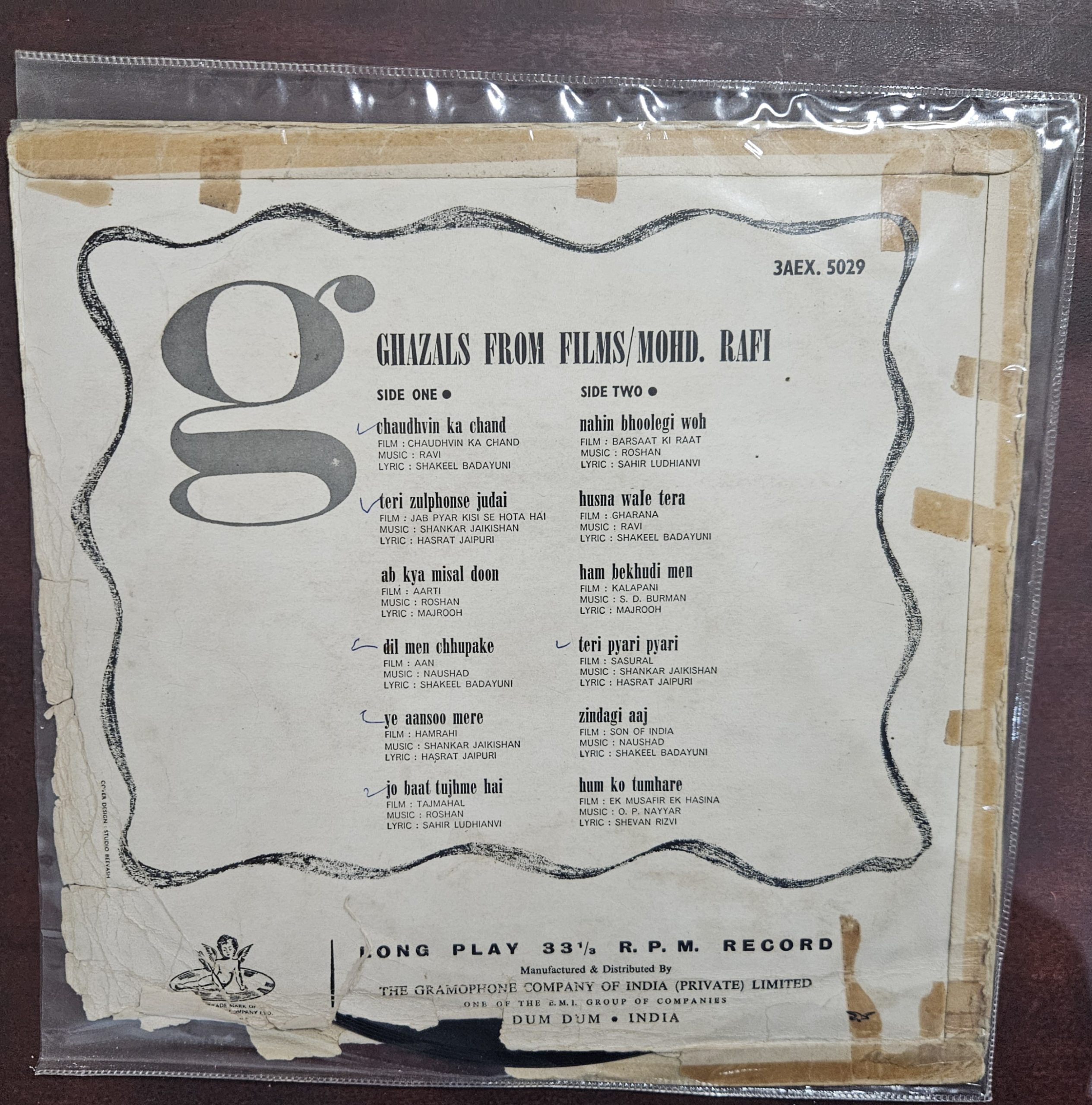 Ghazals from Films - Mohd Rafi – Record LP Vinyl Vintage – Bollywood - Image 2