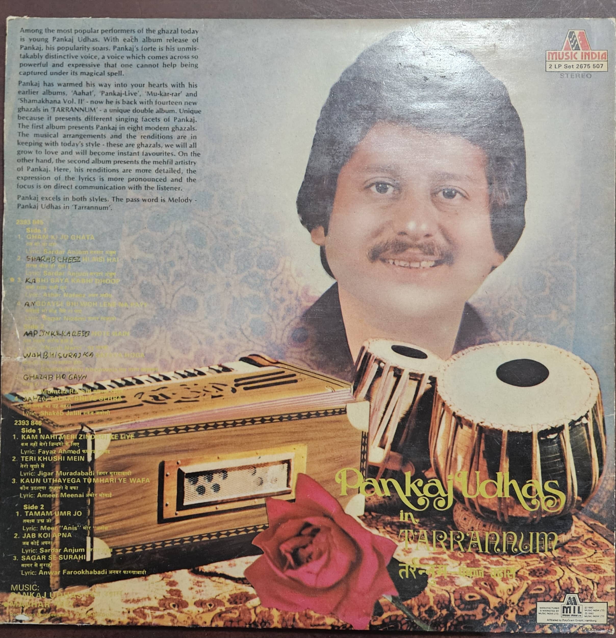 Pankaj Udhas In Tarrannum – Record LP Vinyl Vintage - Image 3