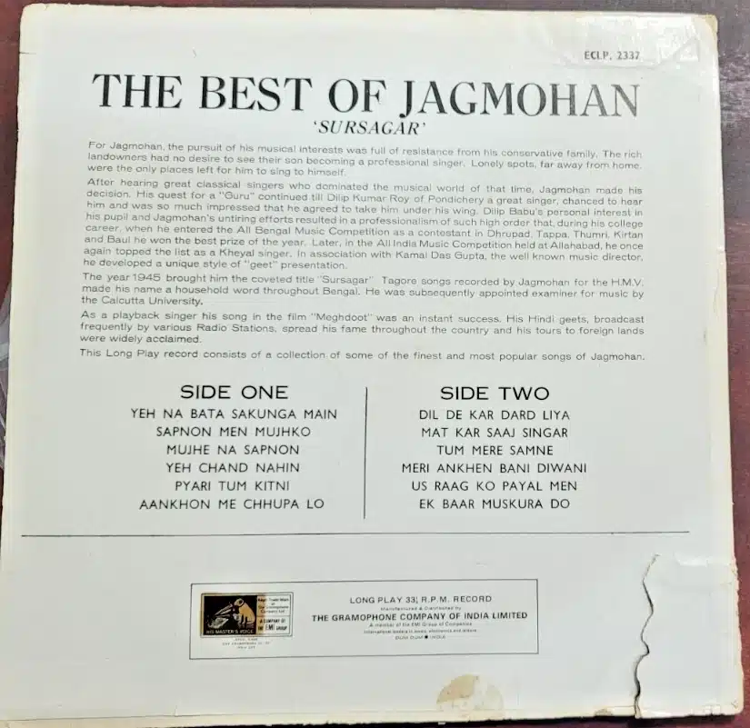 The Best of Jagmohan - Sursagar -Record LP Vinyl Vintage -Bollywood - Image 2