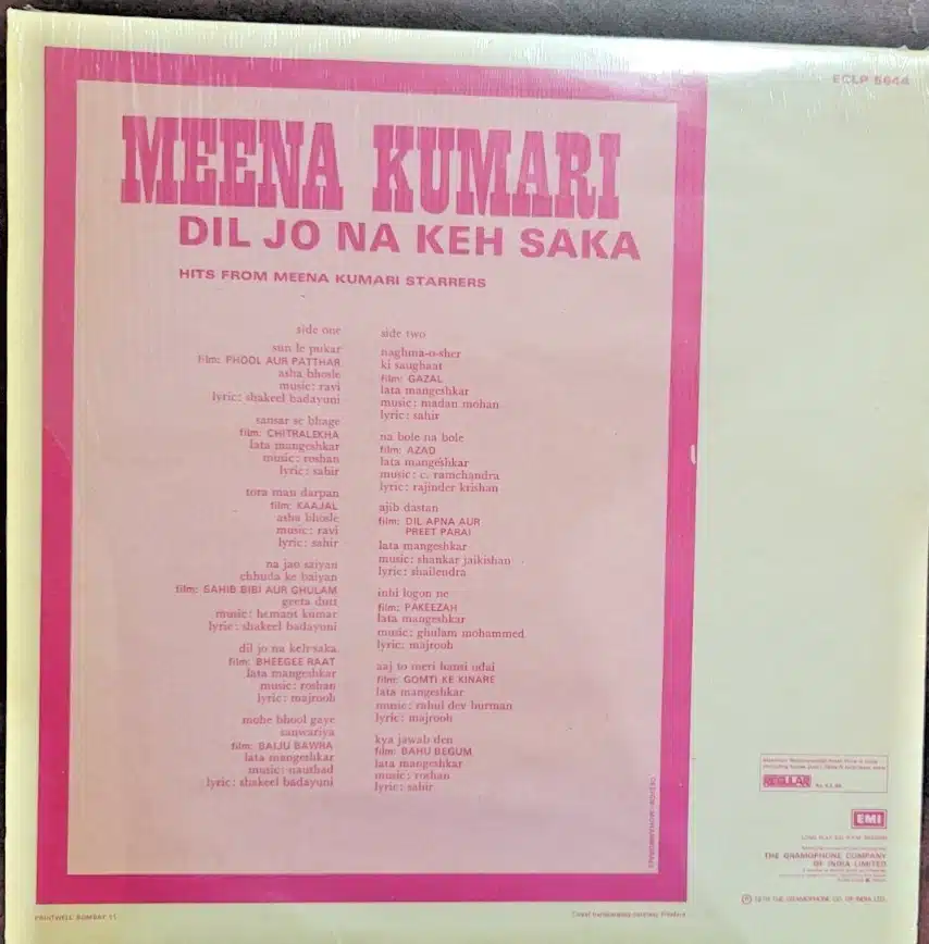 Meena Kumari - Dil Jo Na Keh Saka - Record LP Vinyl Vintage -Bollywood - Image 2