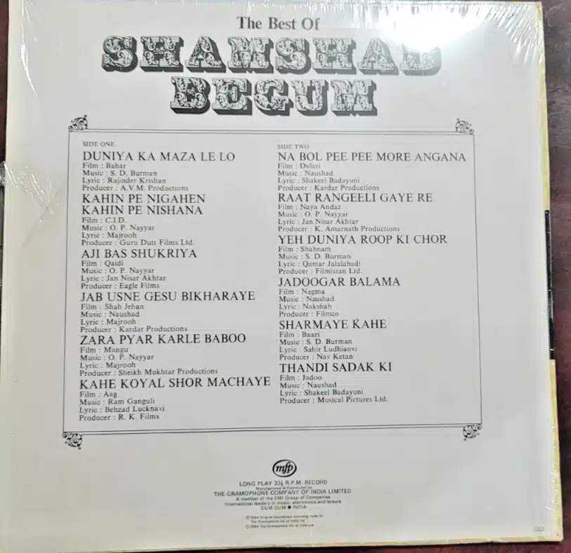 The Best of Shamshad Begum - Record LP Vinyl Vintage -Bollywood - Image 2