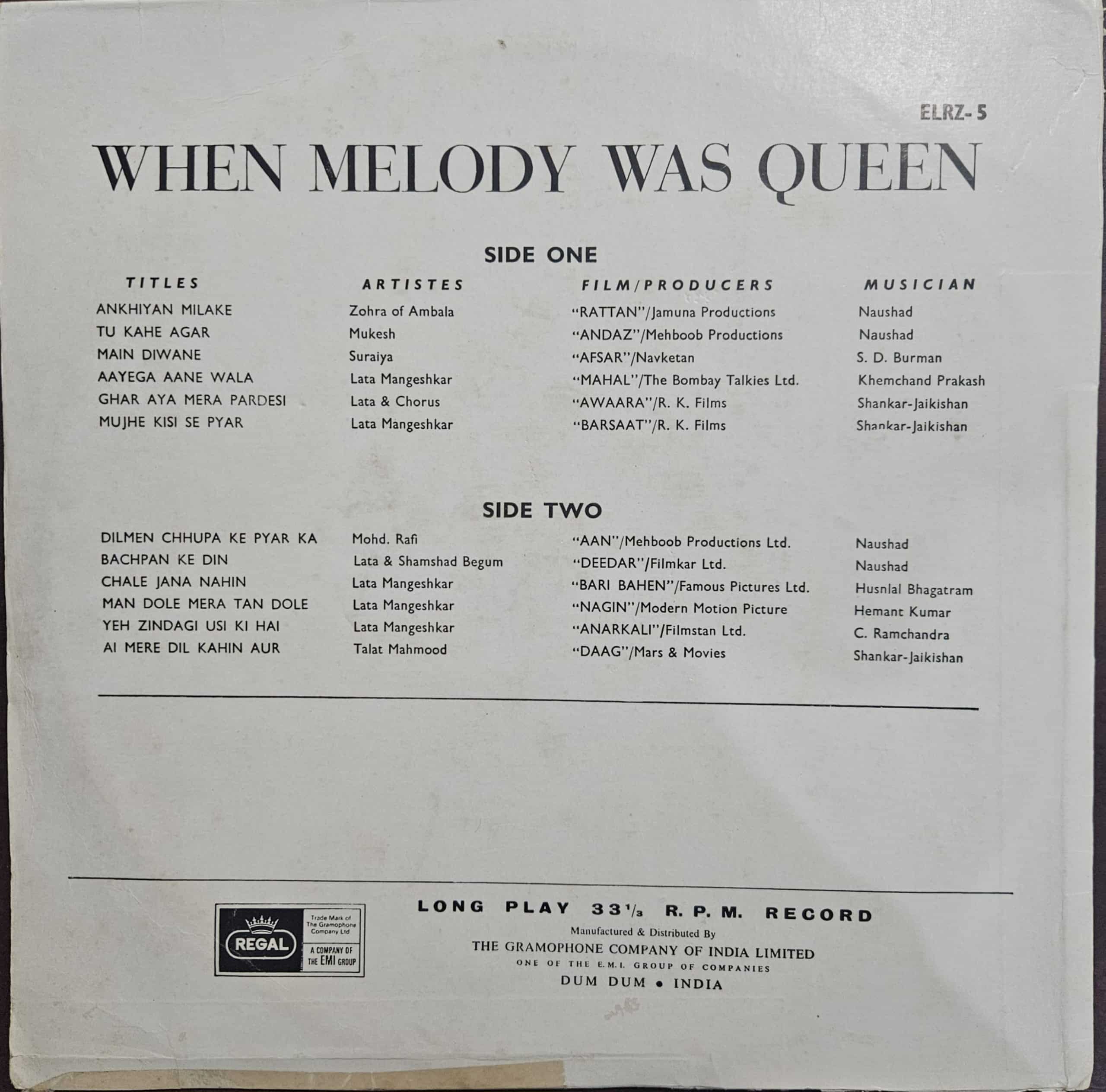 When Melody was Queen – Record LP Vinyl Vintage – Bollywood - Image 2