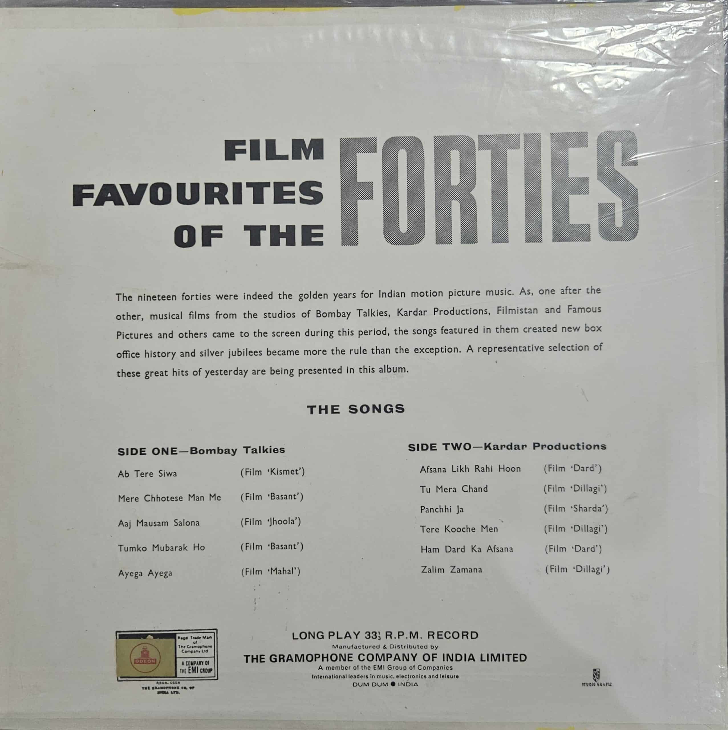 Film Favourites of the Forties – Vol I Record LP Vinyl Vintage – Bollywood - Image 2