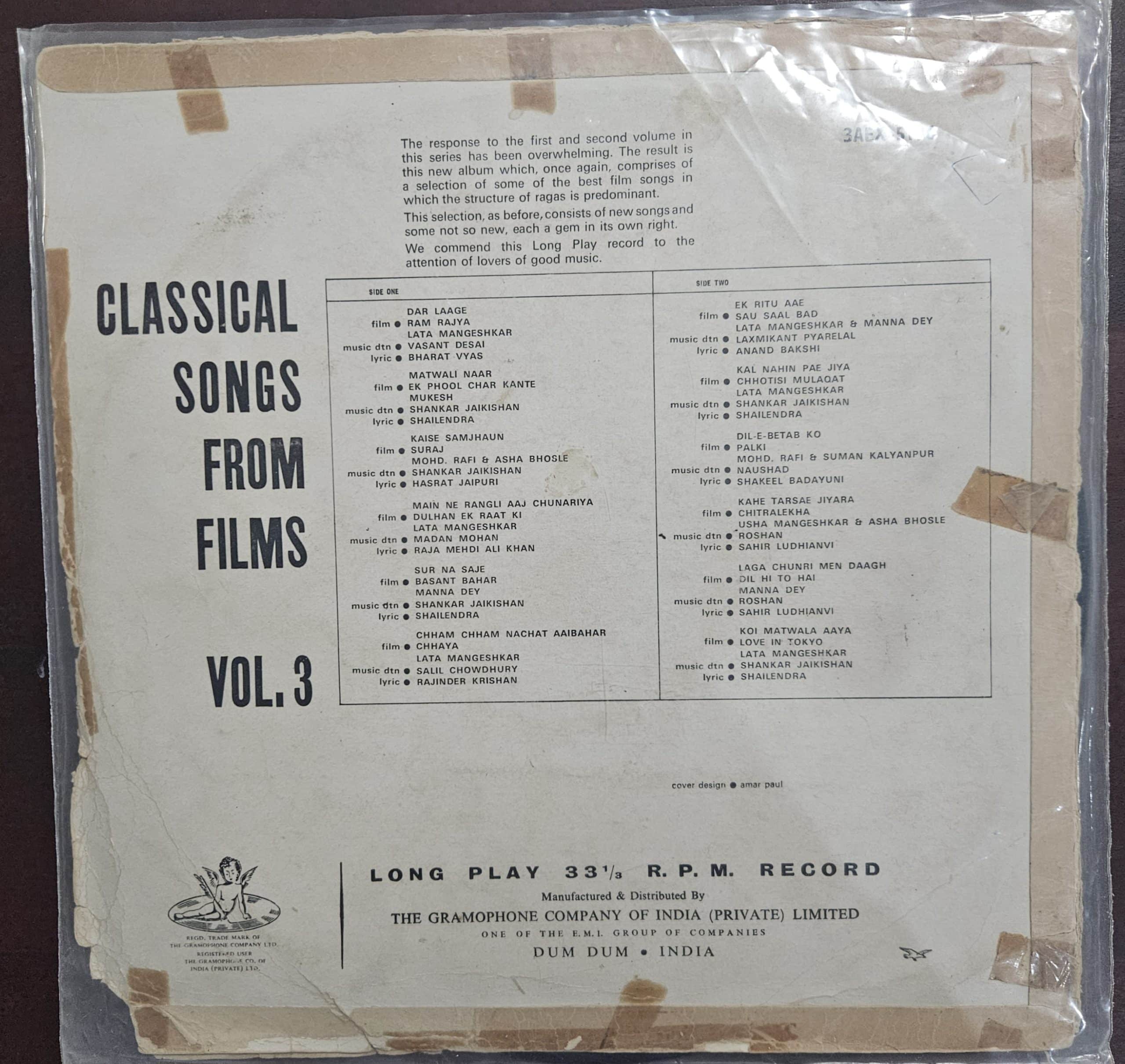 Classical Songs from Films - Vol 3 – Record LP Vinyl Vintage – Bollywood - Image 2