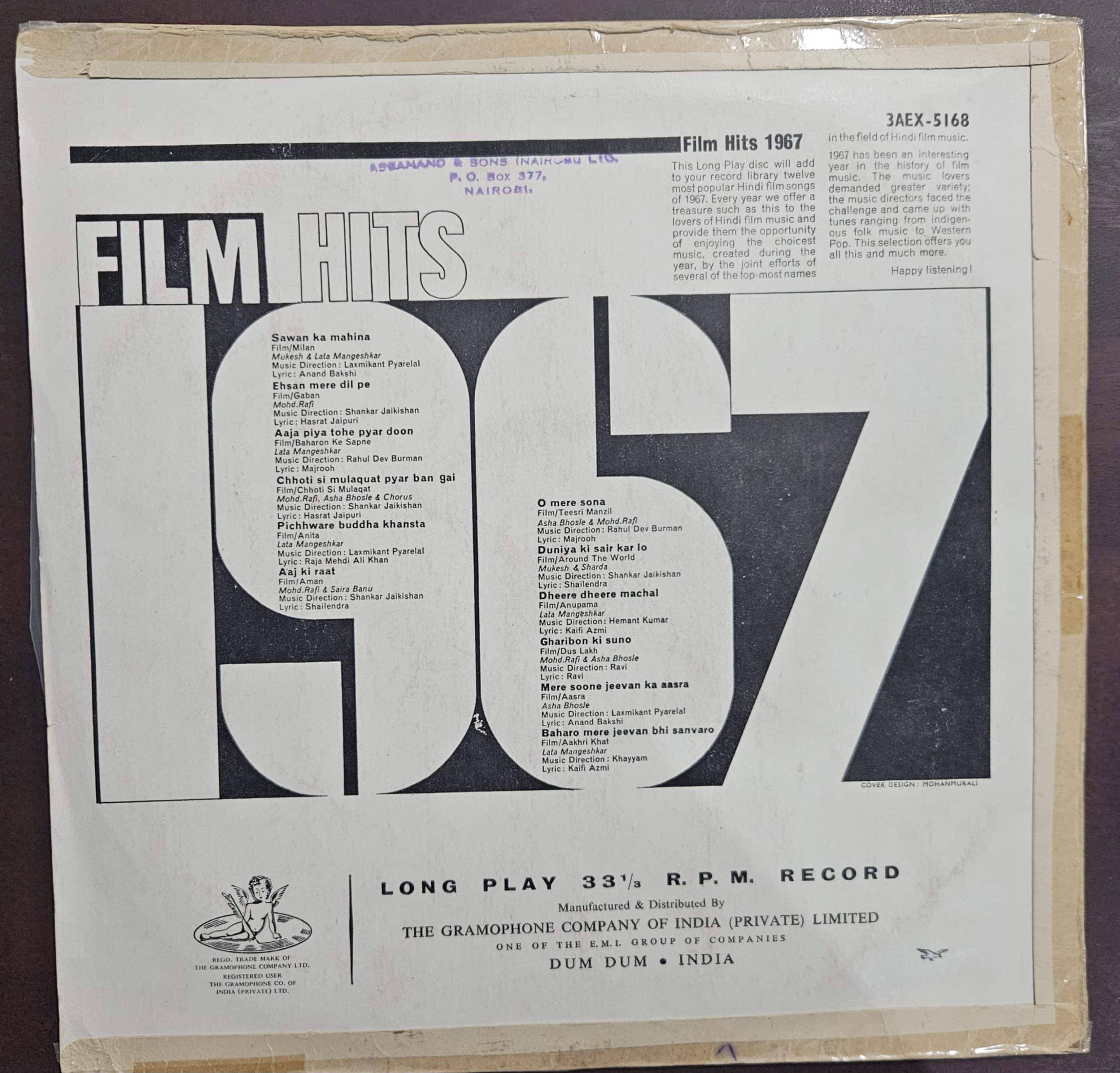 Film Hits of 1967 – Record LP Vinyl Vintage – Bollywood - Image 2