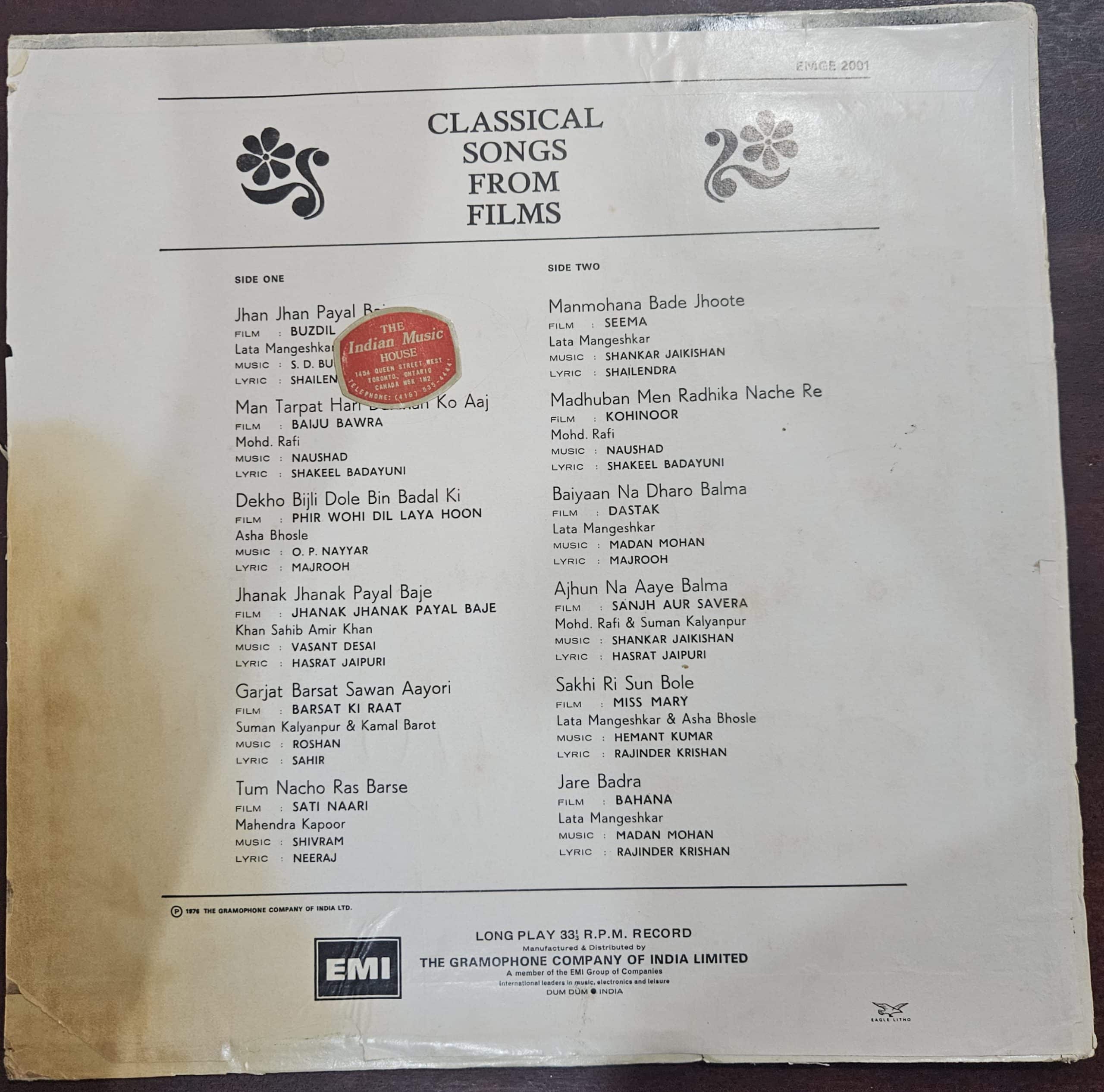 Classical Songs from Films – Record LP Vinyl Vintage – Bollywood - Image 2