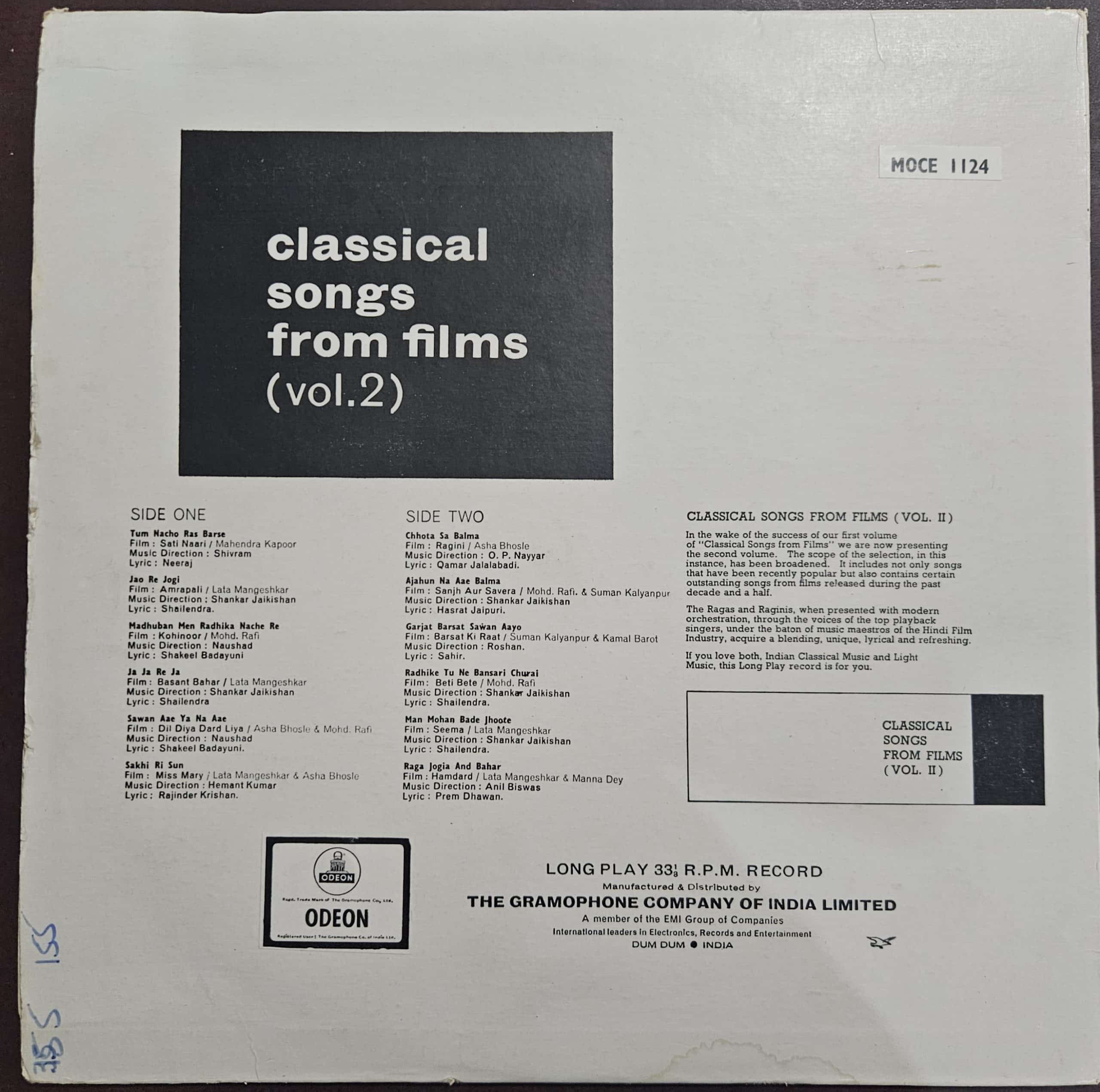 Classical Songs from Films – Vol 2 - Record LP Vinyl Vintage – Bollywood - Image 2
