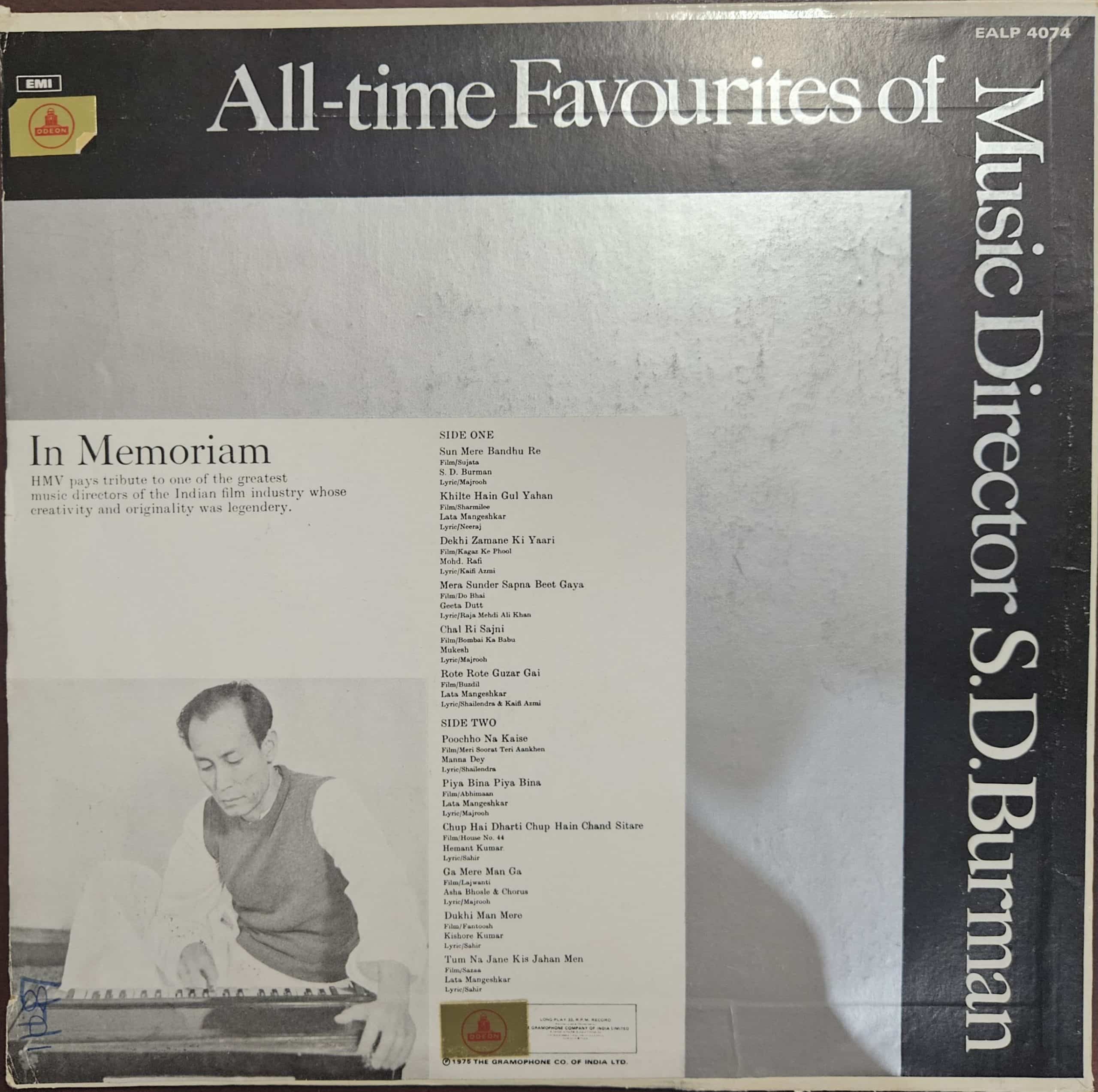 S. D. Burman - In Memoriam – Record LP Vinyl Vintage – Bollywood - Image 2