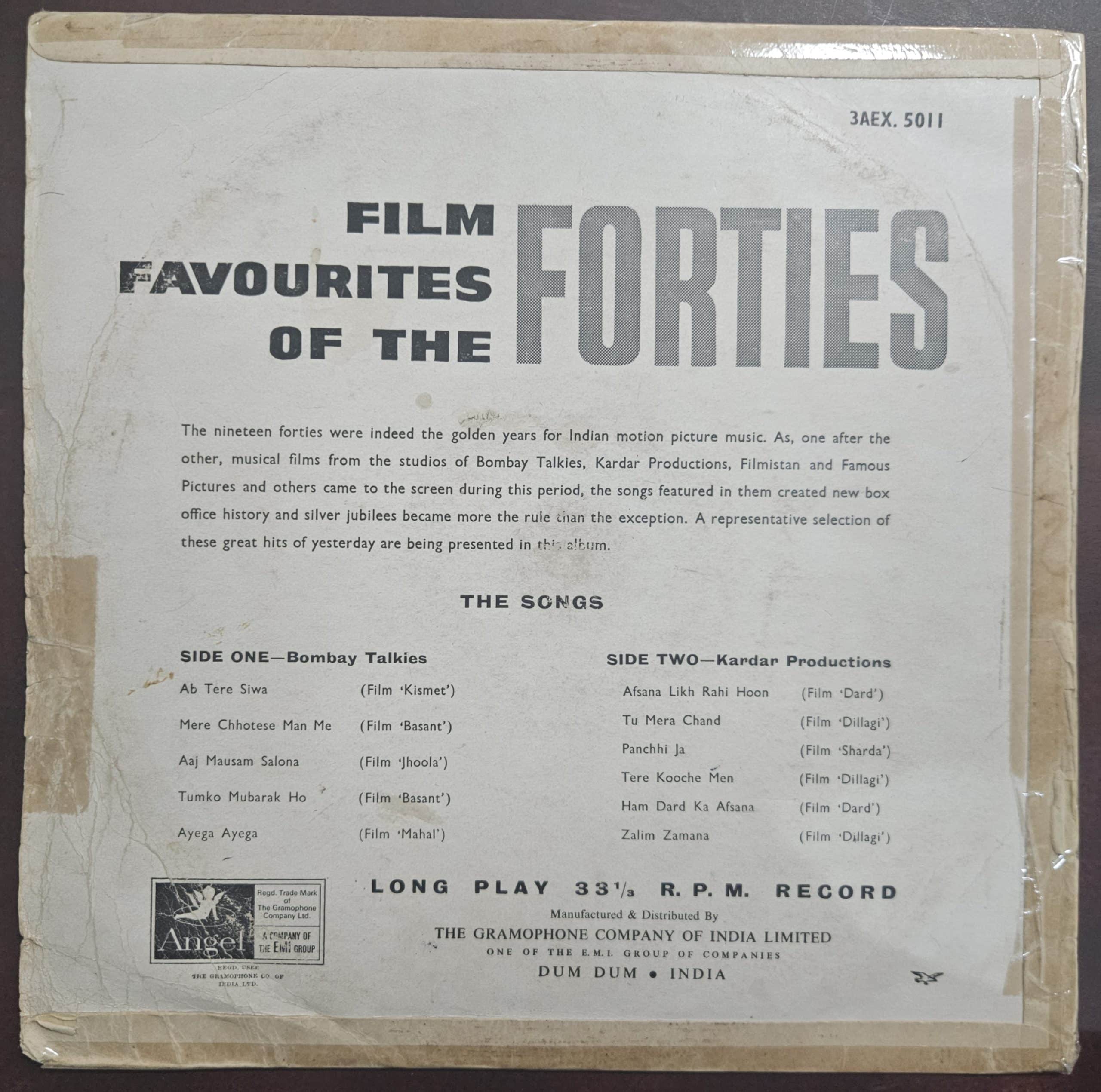Film Favourites of the Forties – Vol I Record LP Vinyl Vintage – Bollywood - Image 2