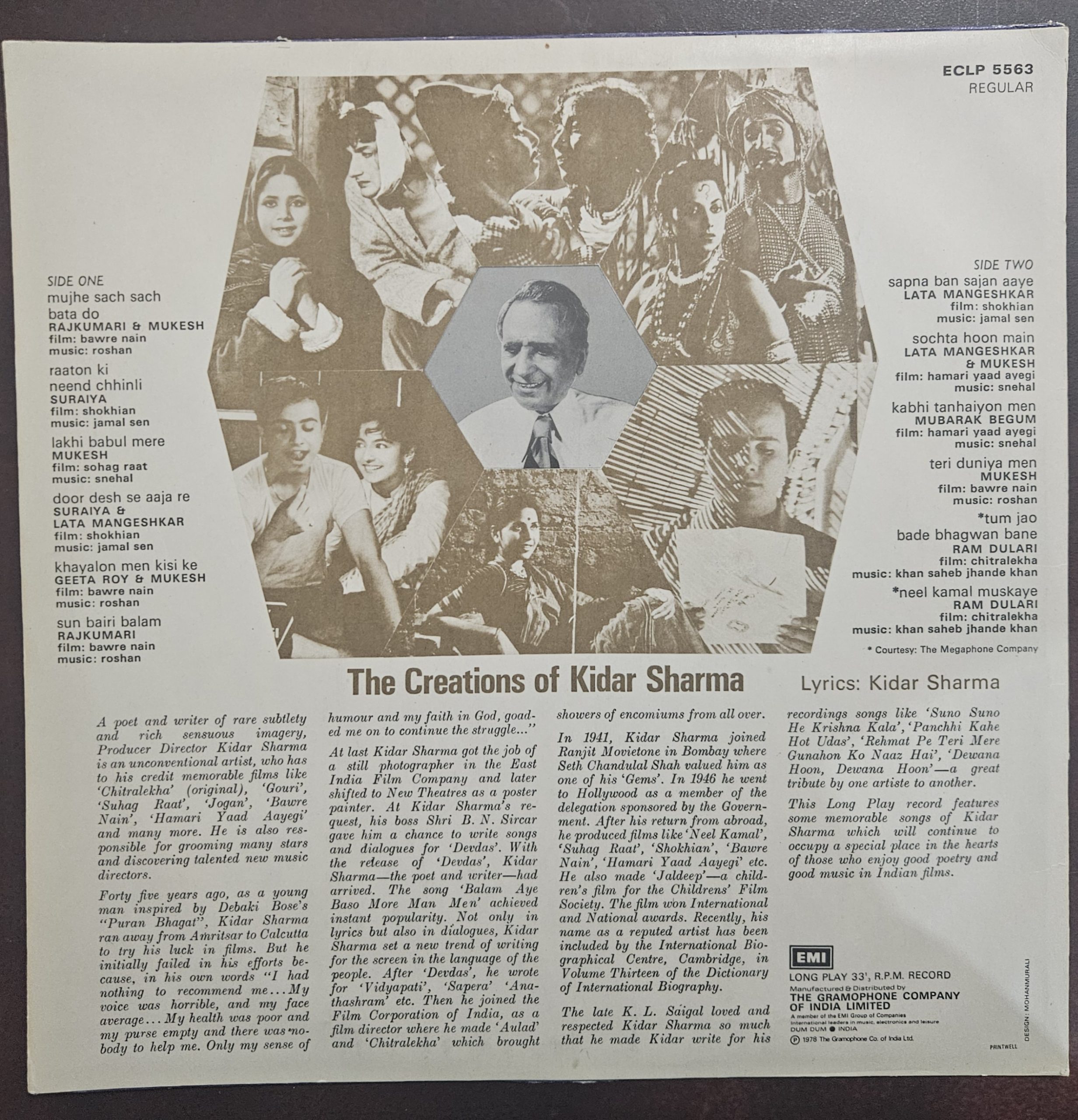Songs To Remember From Hindi Films - The Creations Of Kidar Sharma – Record LP Vinyl Vintage – Bollywood - Image 2