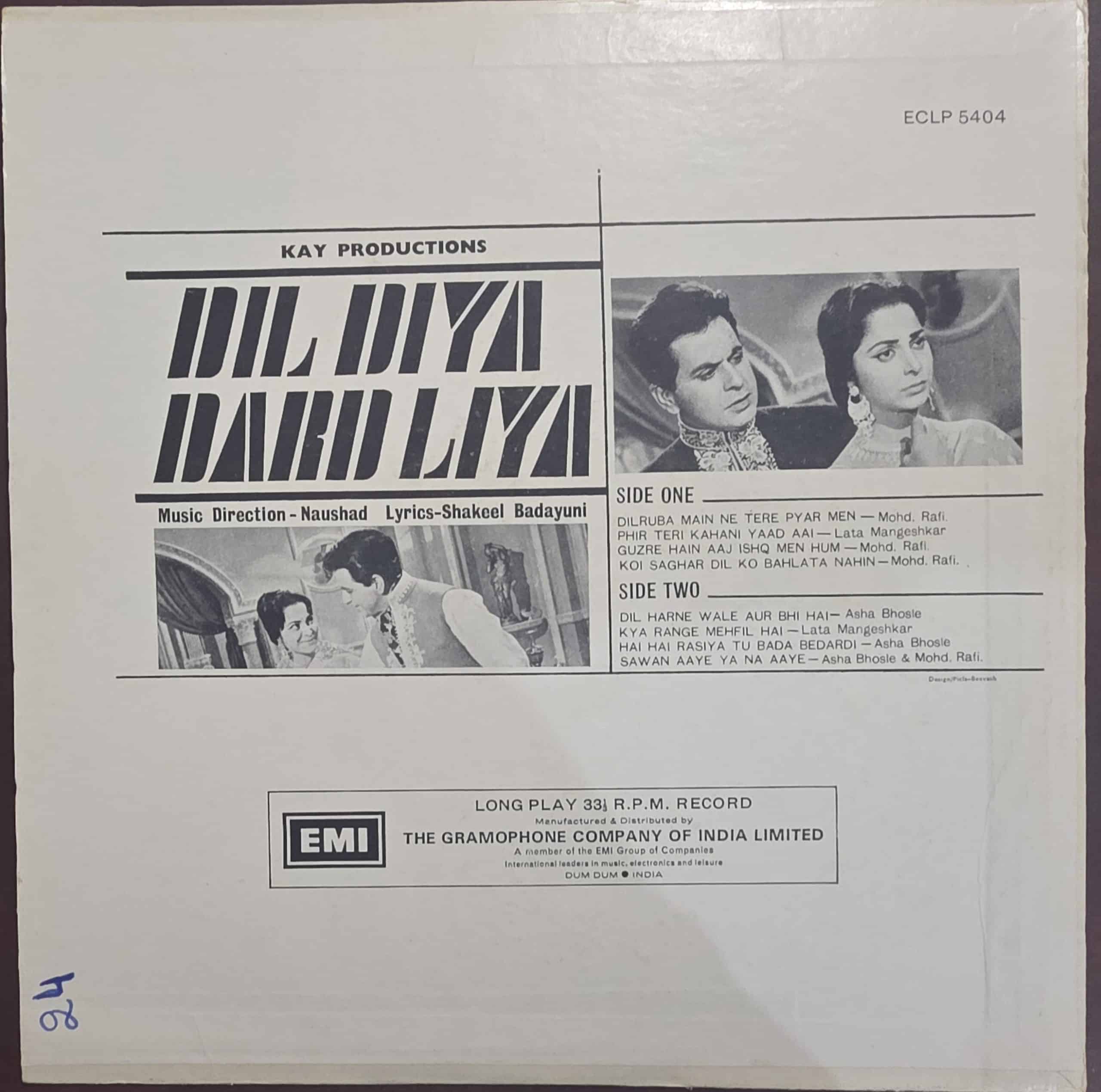 Dil Diya Dard Liya – Record LP Vinyl Vintage -Bollywood - Image 2
