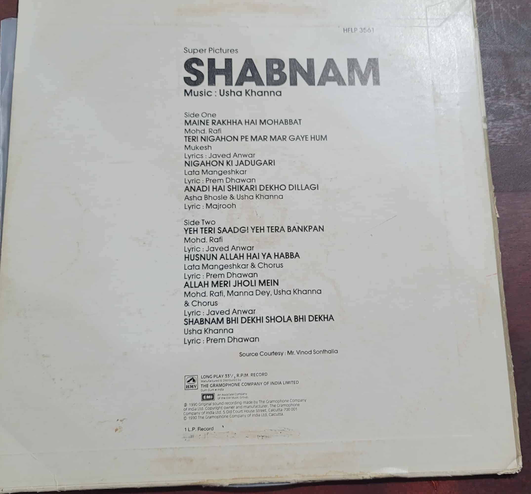 Shabnam – Record LP Vinyl Vintage -Bollywood - Image 2