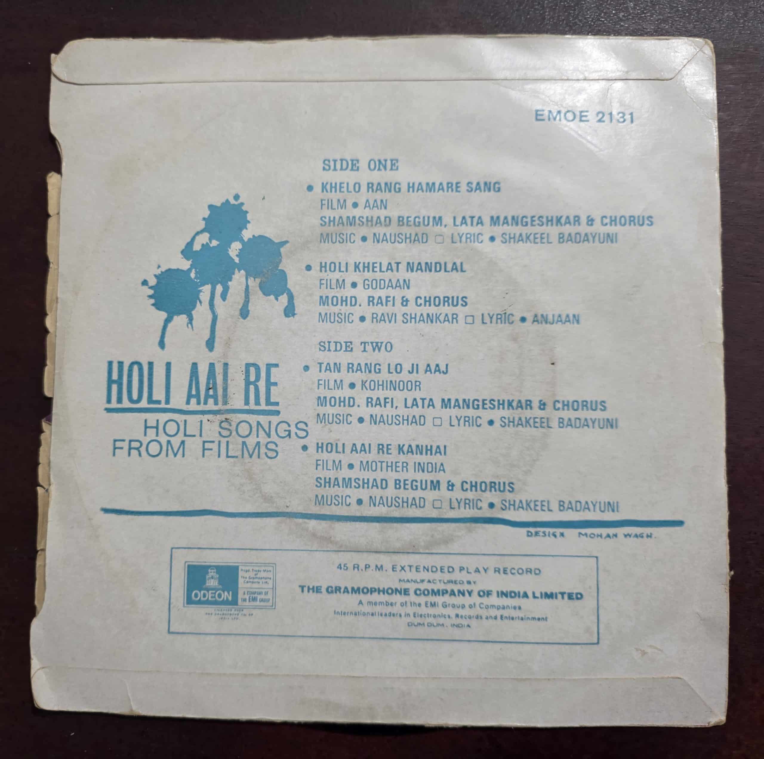 Holi Aai Re (Holi Songs From Films) EMOE 2131 – Record EP Vinyl Vintage -Bollywood - Image 2