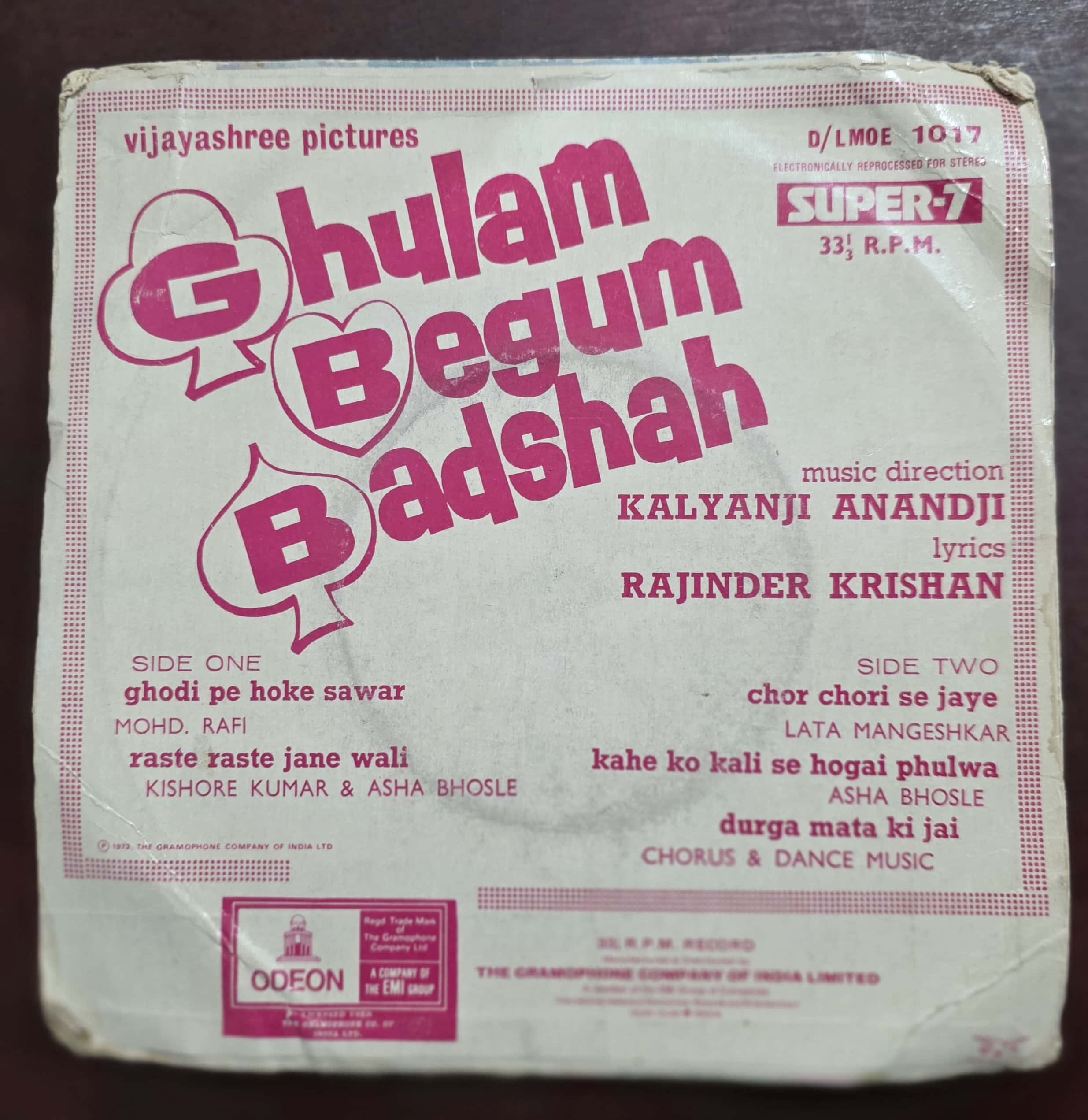 Ghulam Begum Badshah D/LMOE 1017 – Record EP Vinyl Vintage -Bollywood - Image 2