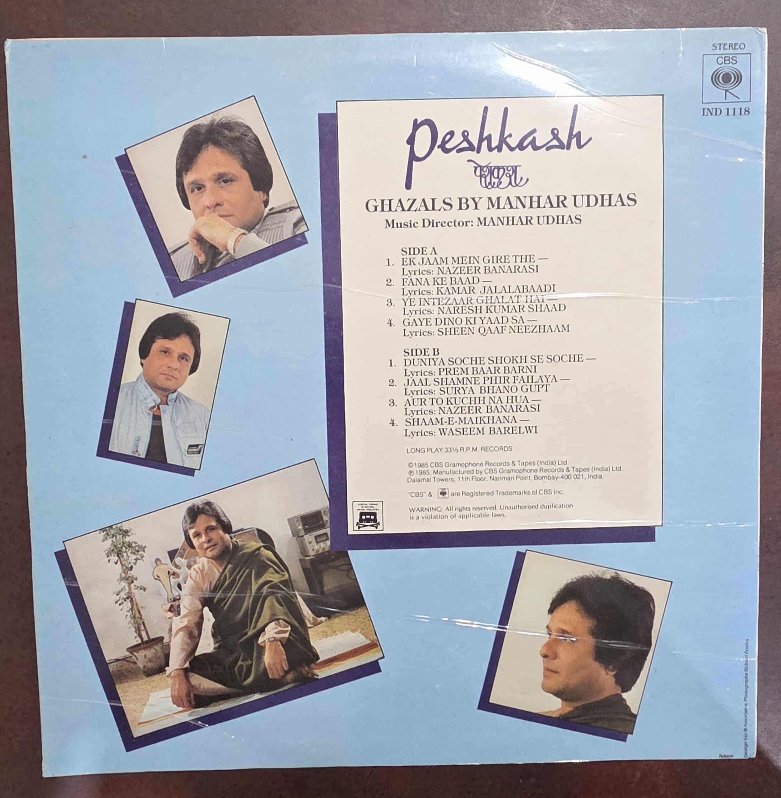 Peshkash - Ghazals by Manhar Udhas – Record LP Vinyl Vintage - Image 2