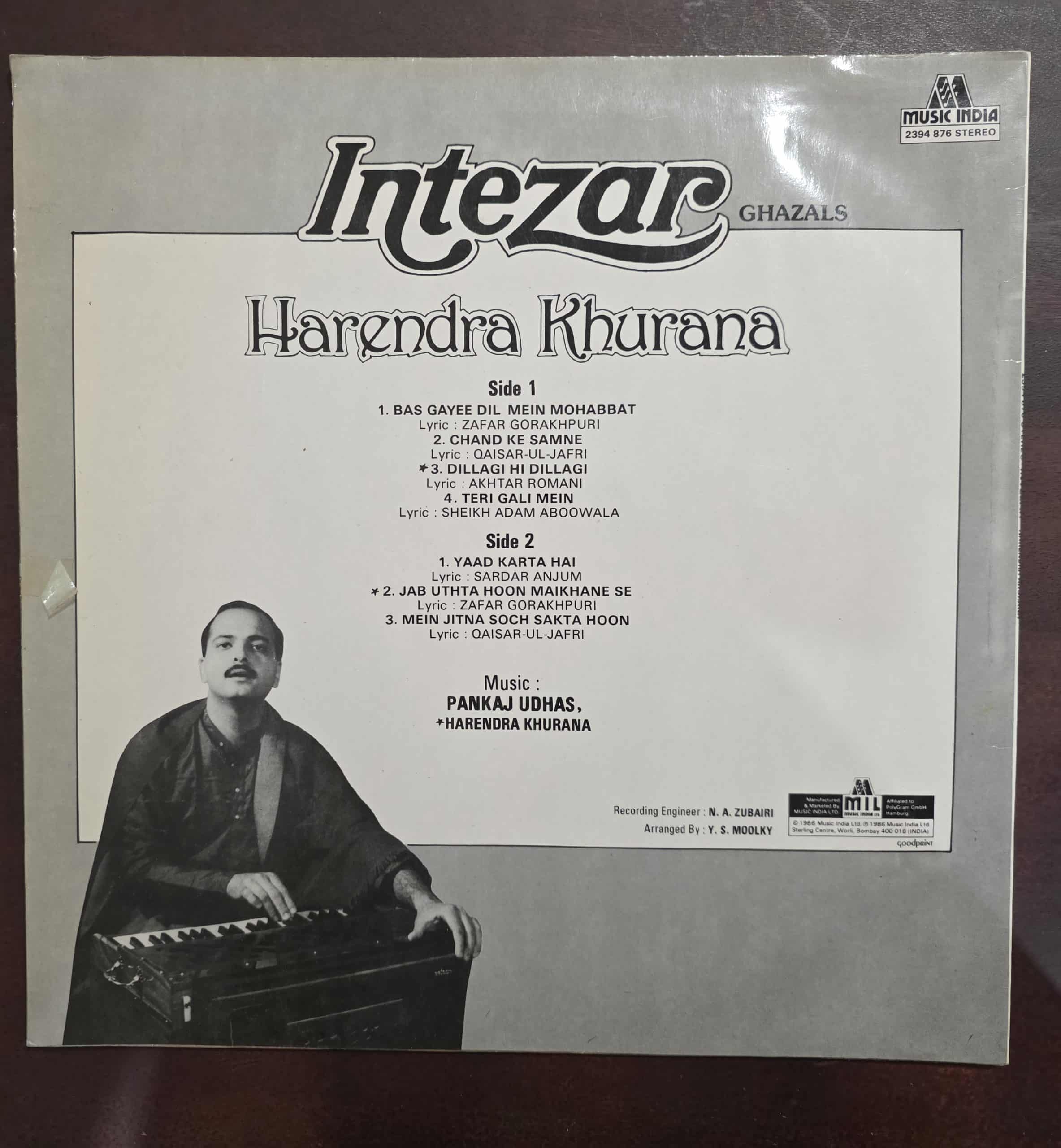 Intezar - Harendra Khurana - Ghazals – Record LP Vinyl Vintage - Image 2