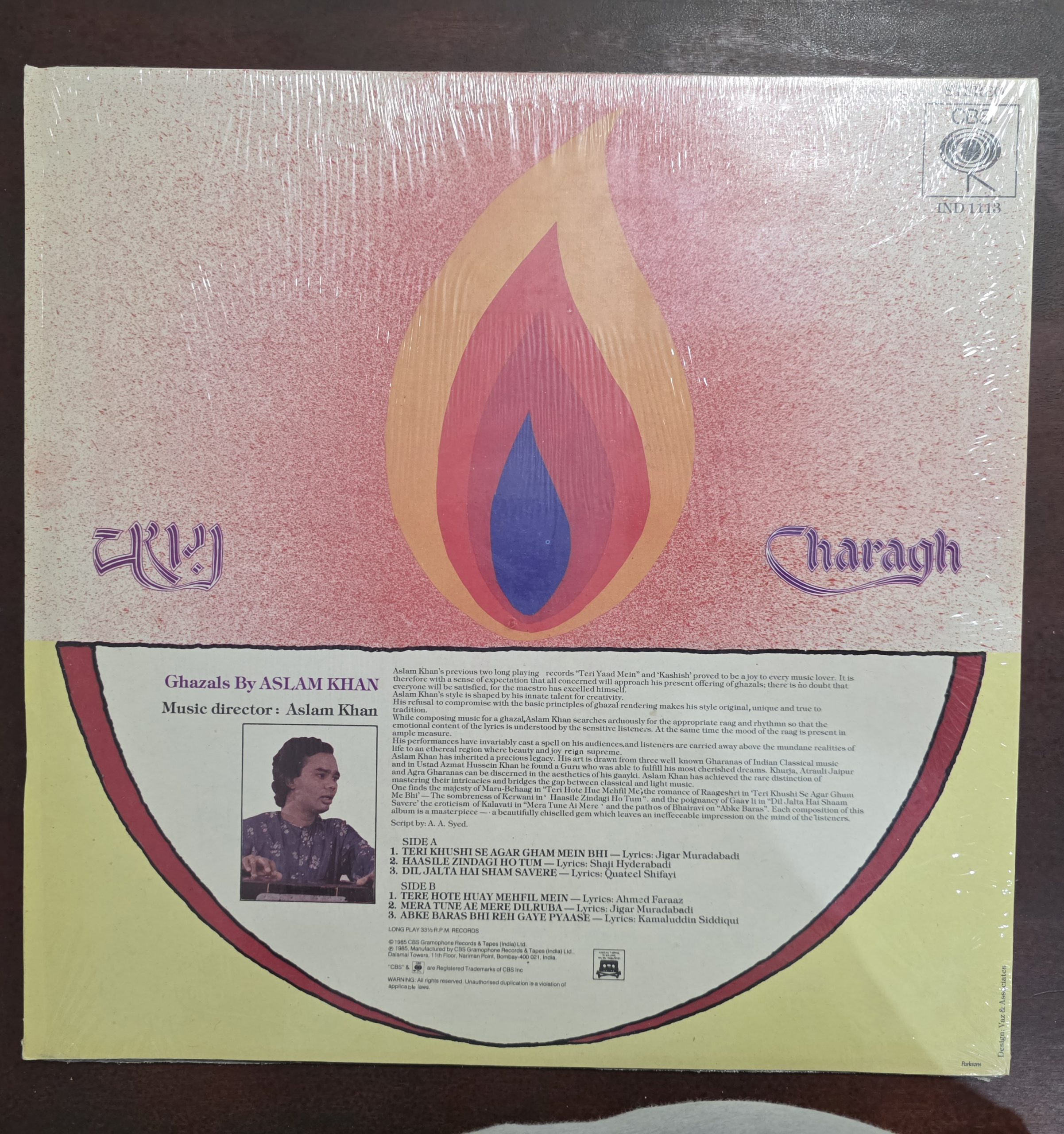 Charagh - Ghazals By Aslam Khan – Record LP Vinyl Vintage - Image 2