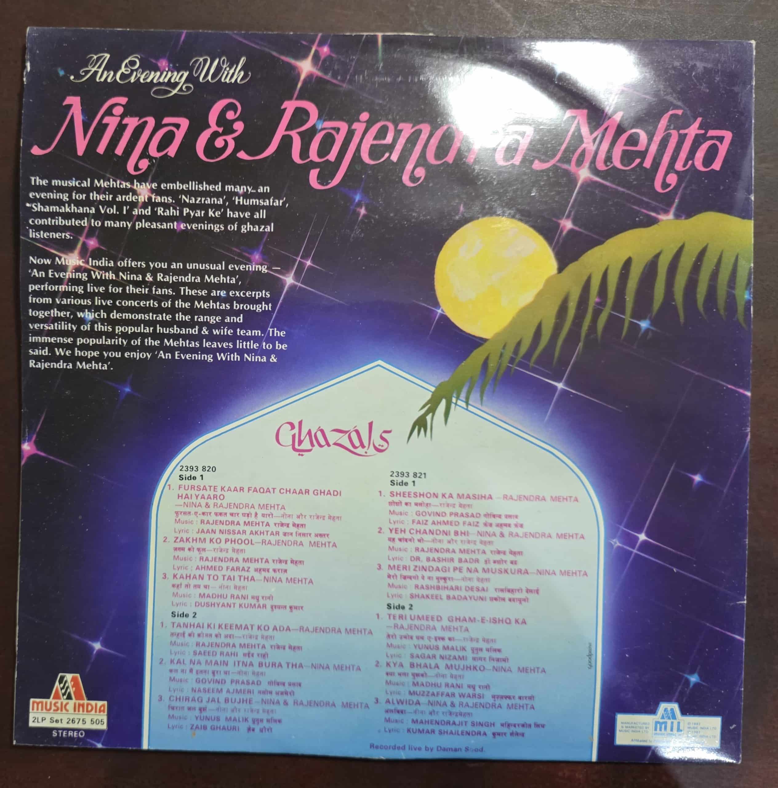 An Evening With Nina & Rajendra Mehta - Ghazals – Record LP Vinyl Vintage - Image 3