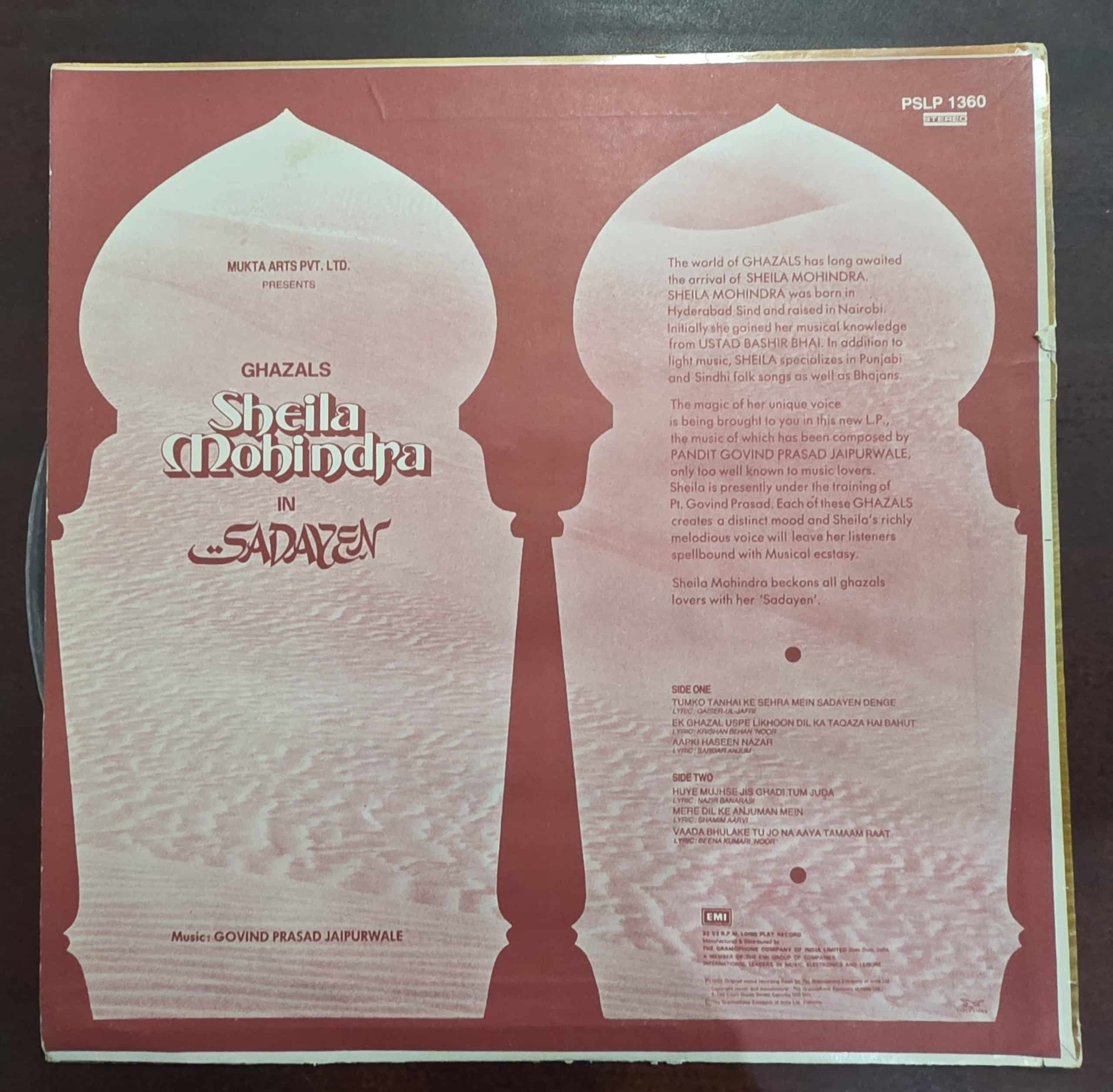 Sheila Mohindra In Sadayen - Ghazals - Record LP Vinyl Vintage - Image 2
