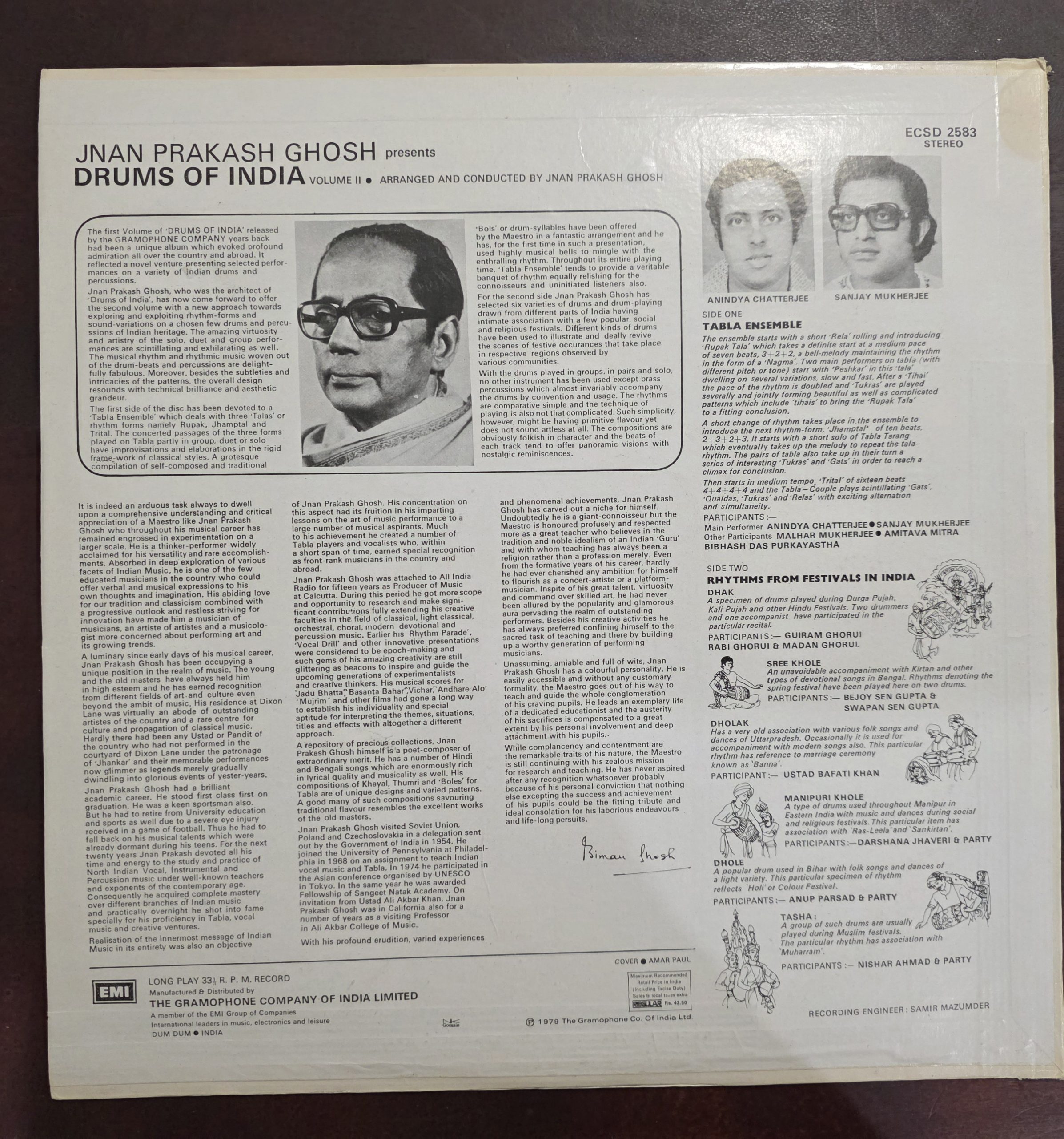 Presents Drums Of India Volume 2 - Jnan Prakash Ghosh – Instrumental - Record LP Vinyl Vintage -Bollywood - Image 2