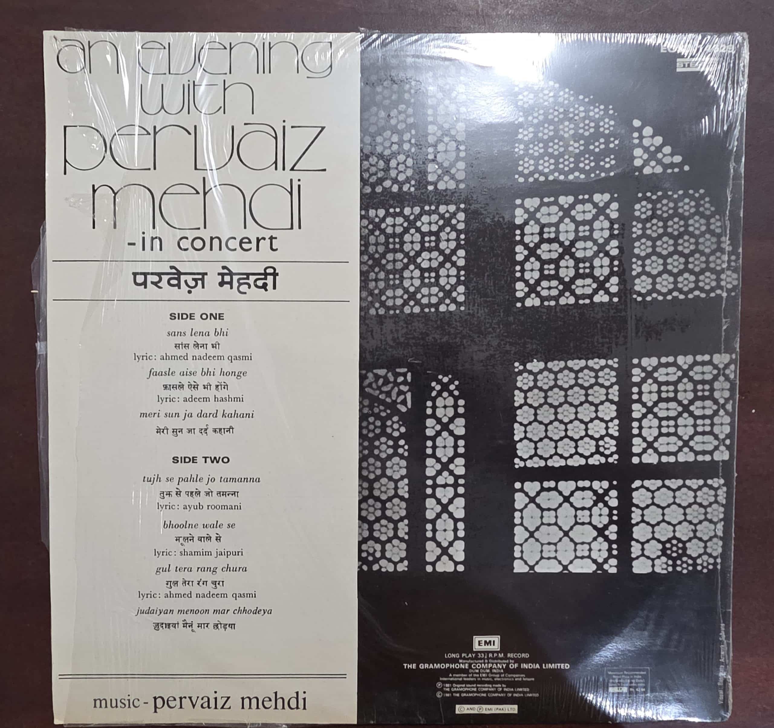 An Evening With Pervaiz Mehdi – Record LP Vinyl Vintage -Bollywood - Image 2