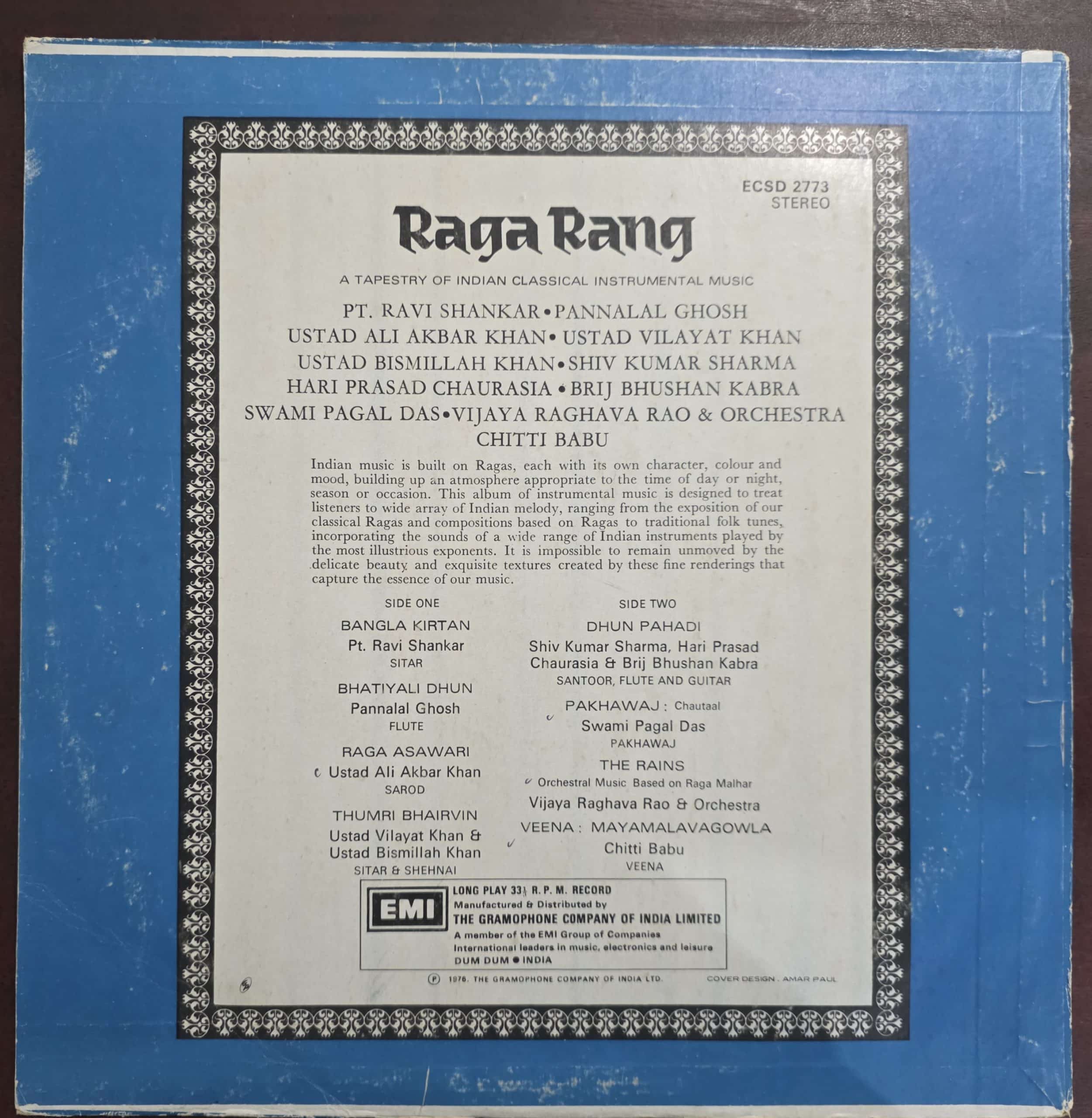 Raga Rang - Instrumental – Record LP Vinyl Vintage -Bollywood - Image 2