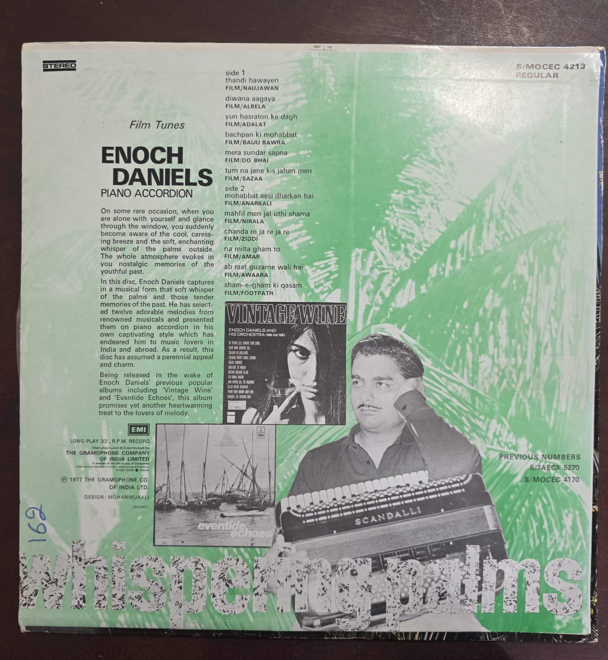 Whispering Palms - Piano Accordion - Film Tunes - Enoch Daniels - Instrumental – Record LP Vinyl Vintage -Bollywood - Image 2