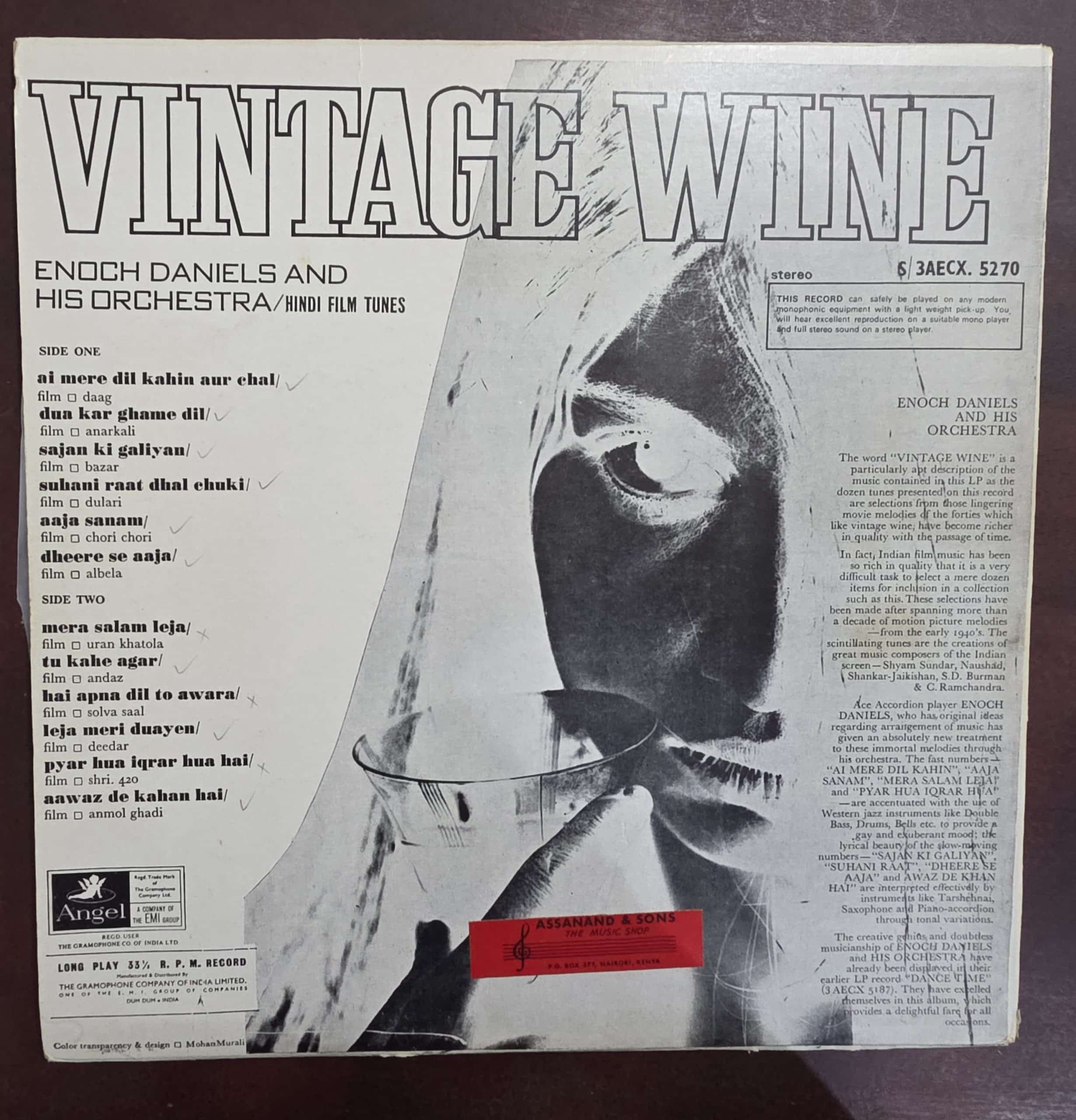 Vintage Wine - Enoch Daniels And His Orchestra - Film Tunes - Enoch Daniels - Instrumental – Record LP Vinyl Vintage -Bollywood - Image 2