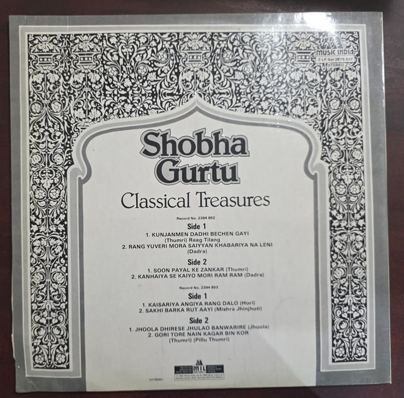 Shobha Gurtu – Classical Treasures – Record LP Vinyl Vintage -Bollywood - Image 3