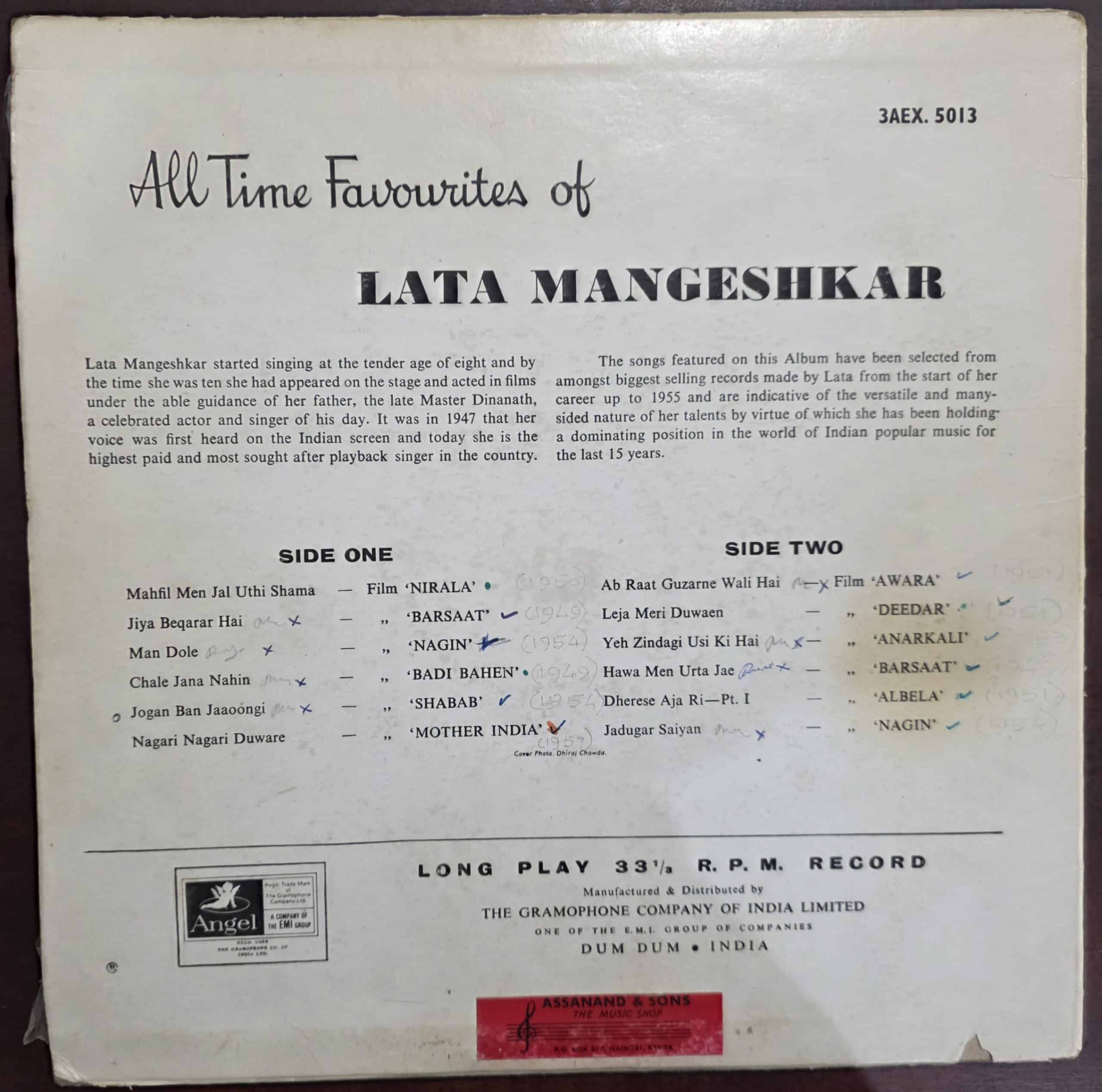 All Time Favourites Of Lata Mangeshkar – Record LP Vinyl Vintage -Bollywood - Image 2