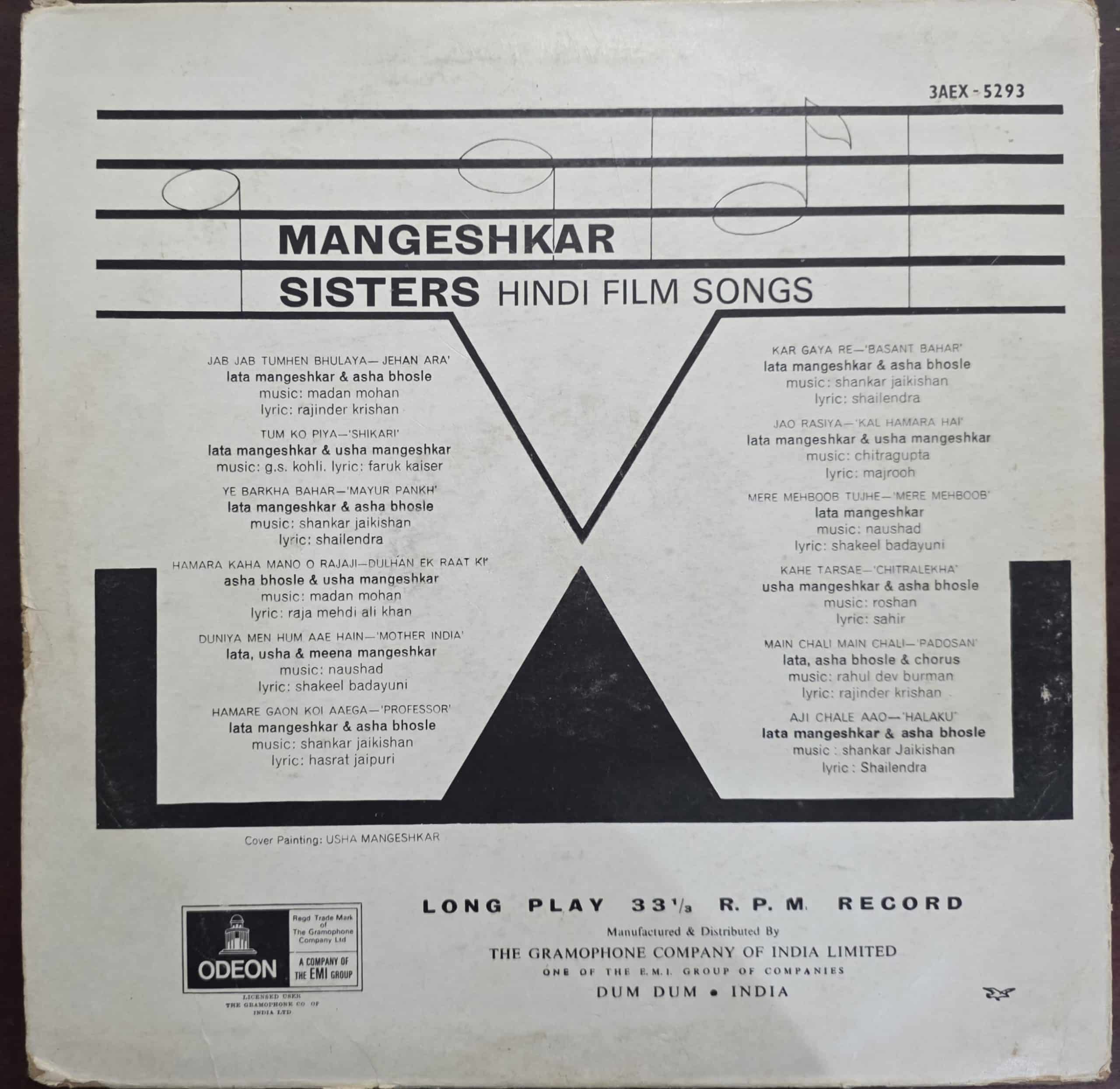 Mangeshkar Sisters – Hindi Film Songs – Record LP Vinyl Vintage -Bollywood - Image 2