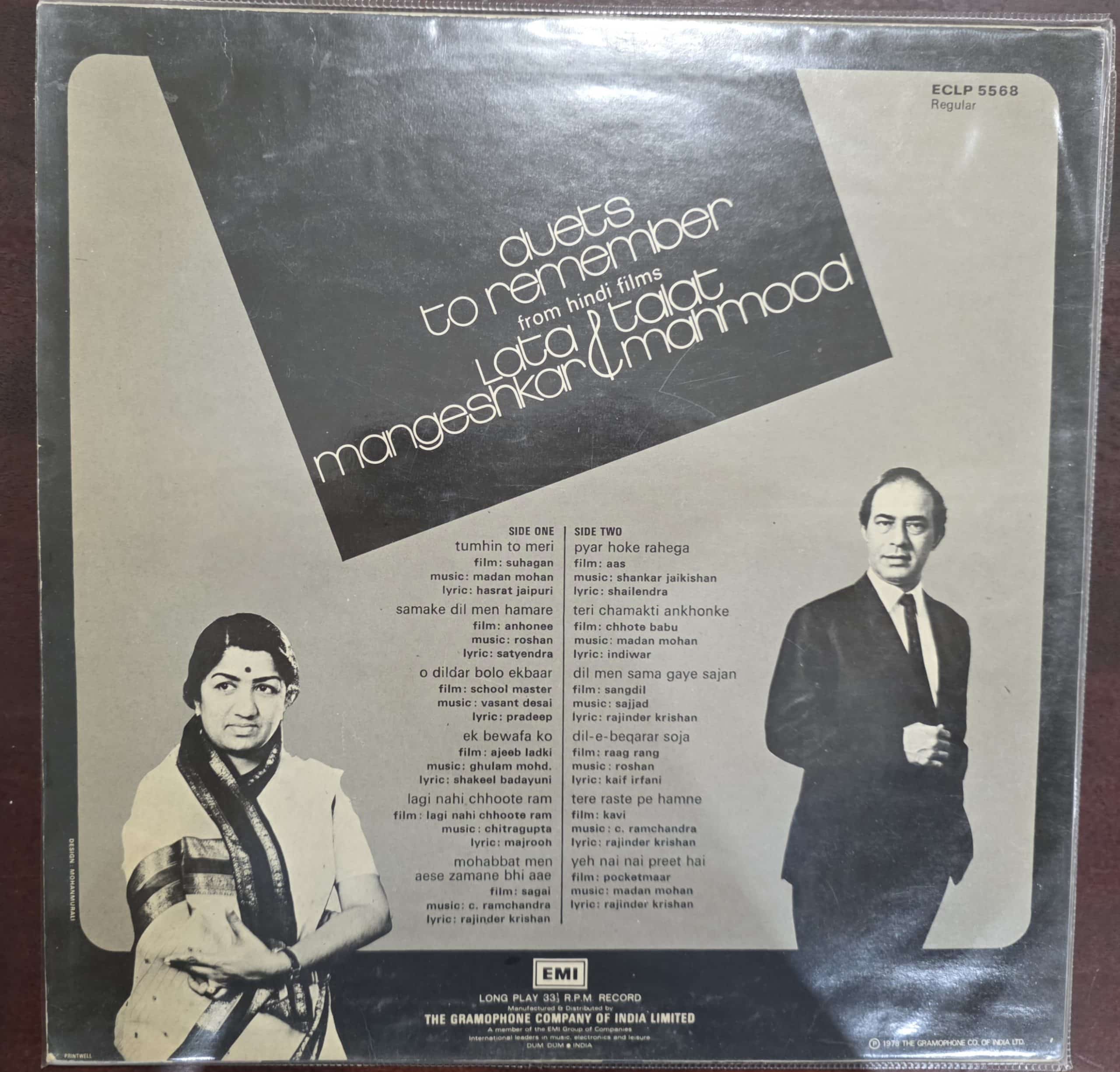 Duets To Remember (From Hindi Films) - Lata Mangeshkar & Talat Mahmood– Record LP Vinyl Vintage -Bollywood - Image 2