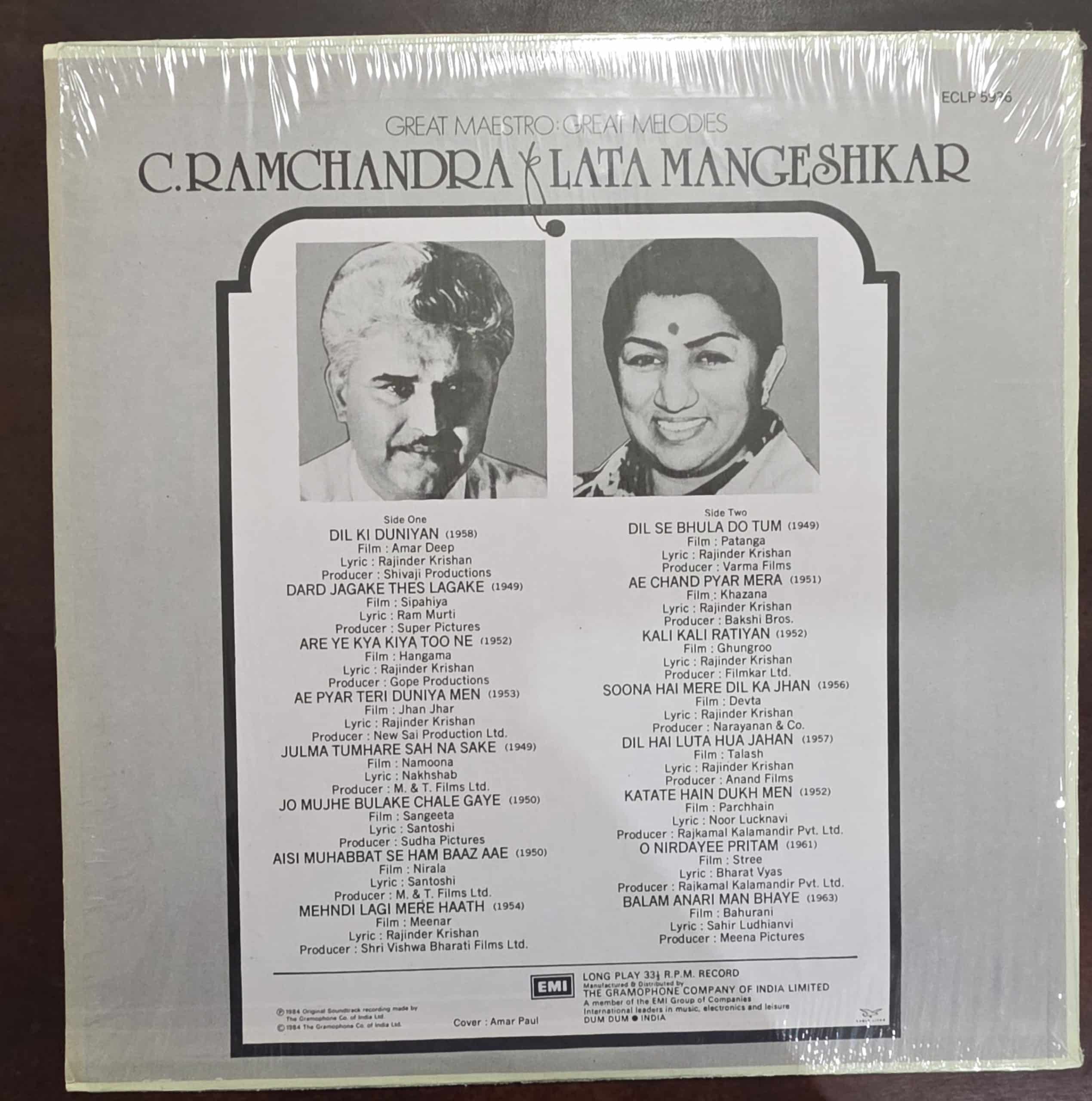 Great Maestro: Great Melodies - C. Ramchandra, Lata Mangeshkar – Record LP Vinyl Vintage -Bollywood - Image 2