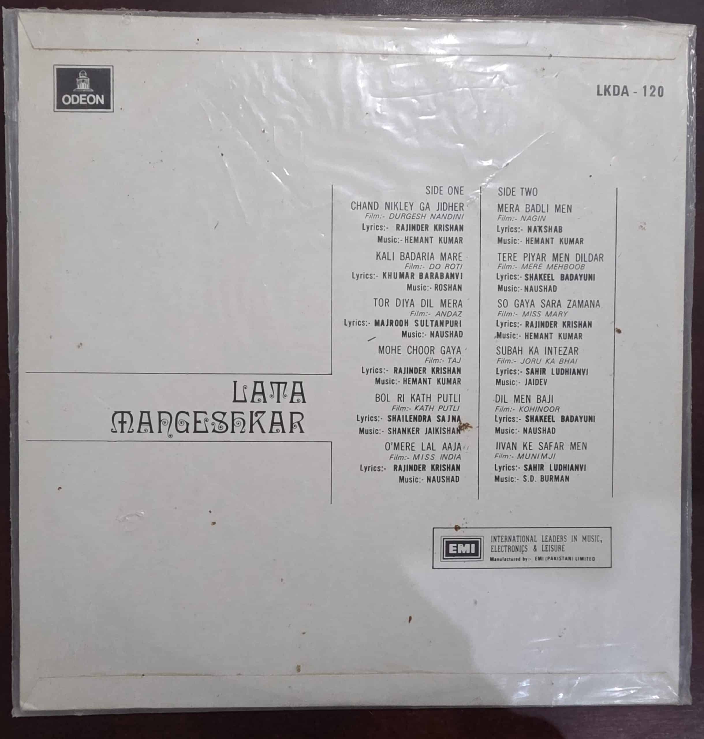 Memorable Songs From Films - Lata Mangeshkar – Record LP Vinyl Vintage -Bollywood - Image 2