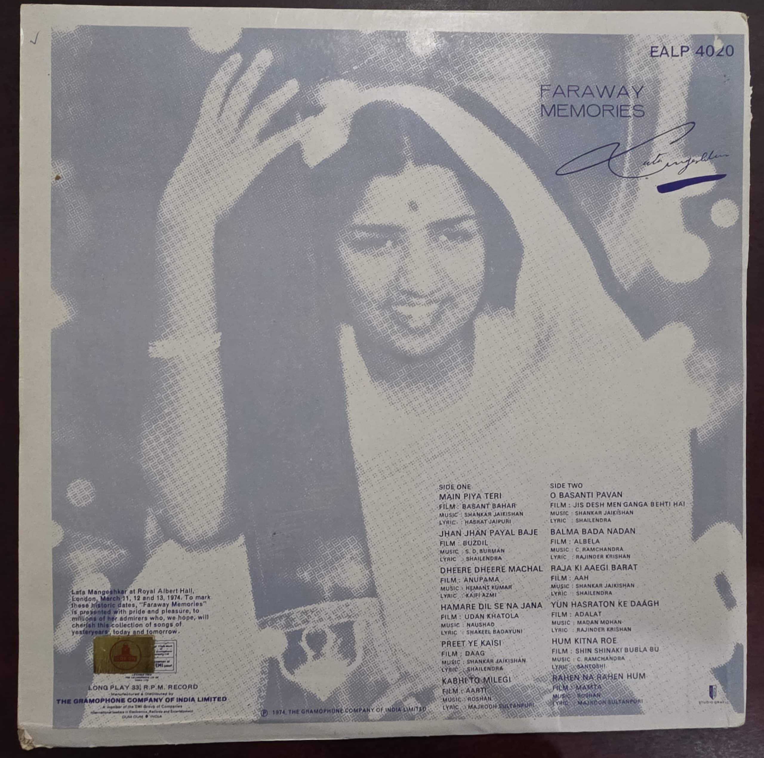 Faraway Memories - Lata Mangeshkar – Record LP Vinyl Vintage -Bollywood - Image 2