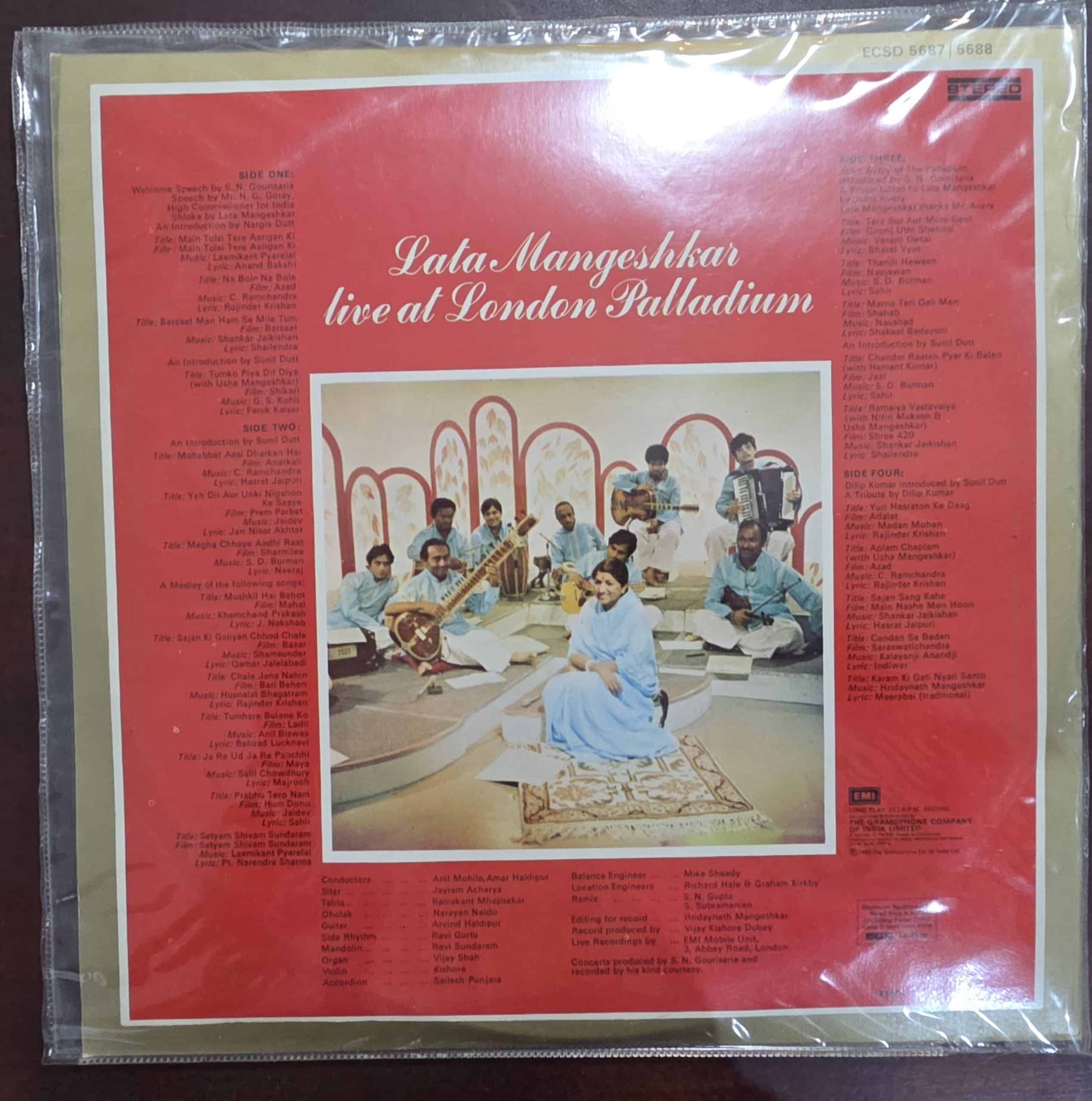 Live At The London Palladium - Lata Mangeshkar – Record LP Vinyl Vintage -Bollywood - Image 3