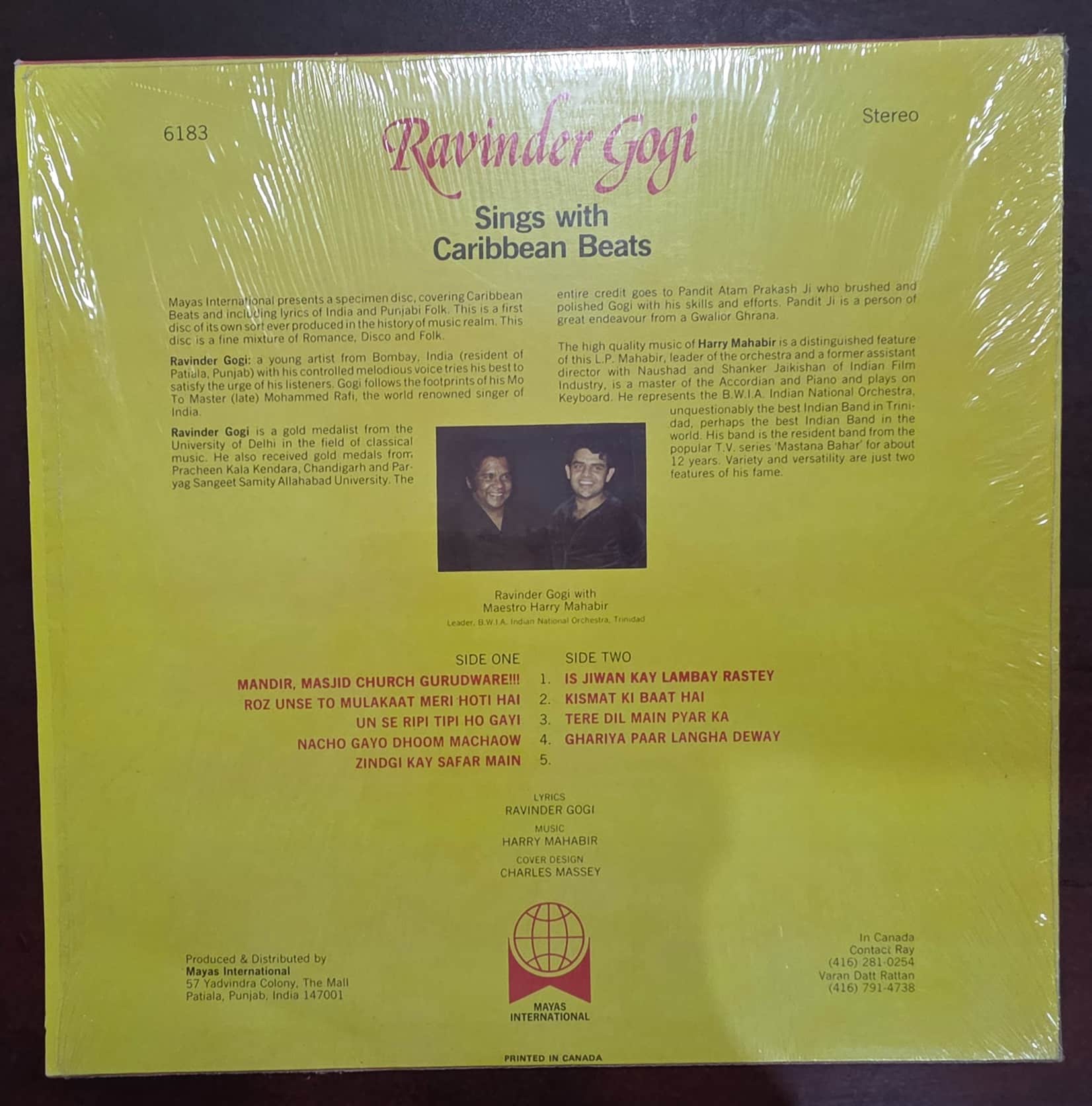 Ravinder Gogi Sings With Caribbean Beats– Record LP Vinyl Vintage -Bollywood - Image 2