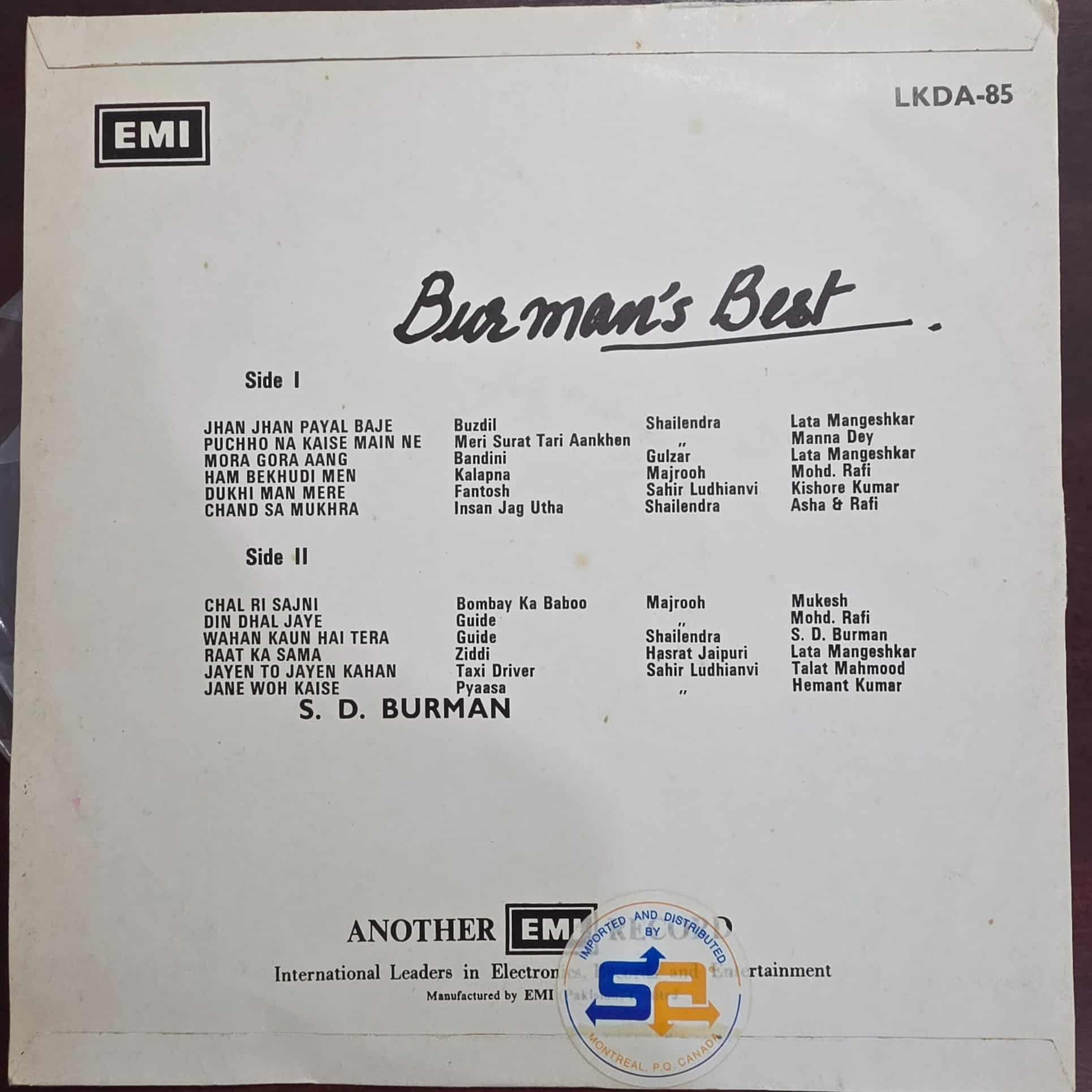 Burman's Best - Record LP Vinyl Vintage - Bollywood - Image 2