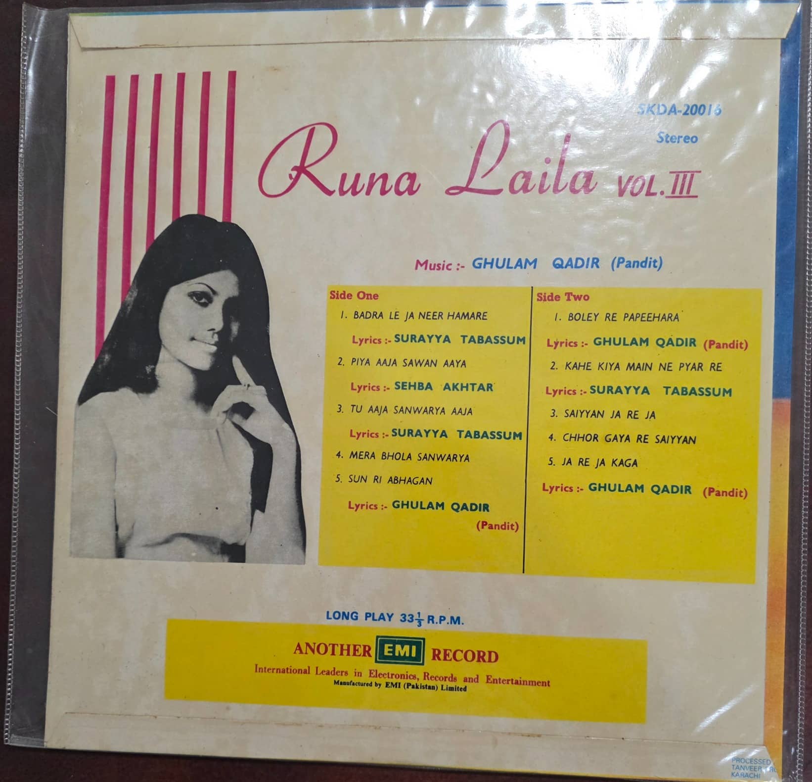 Sincerely Yours - Runa Laila – Ghazals - Record LP Vinyl Vintage - Image 2