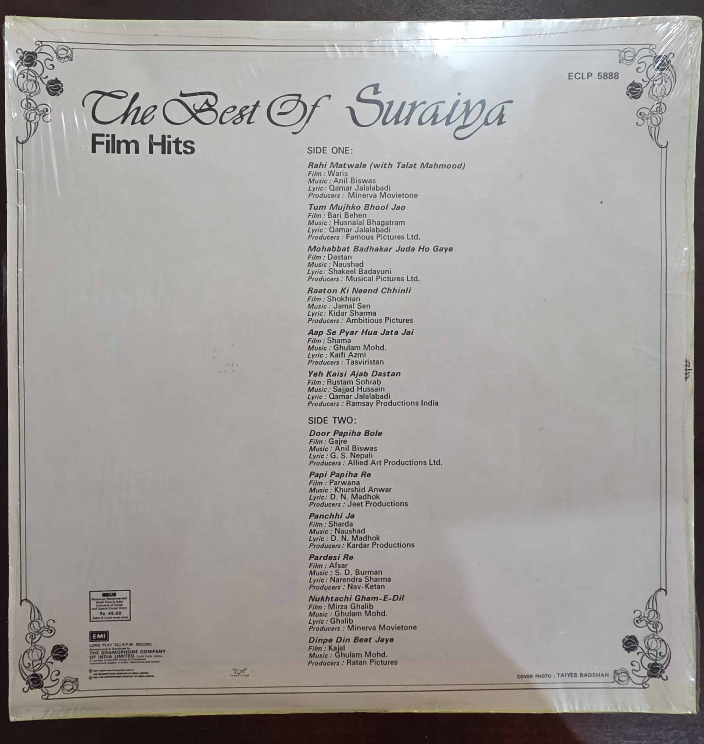 The Best Of Suraiya (Film Hits) - Record LP Vinyl Vintage – Bollywood - Image 2