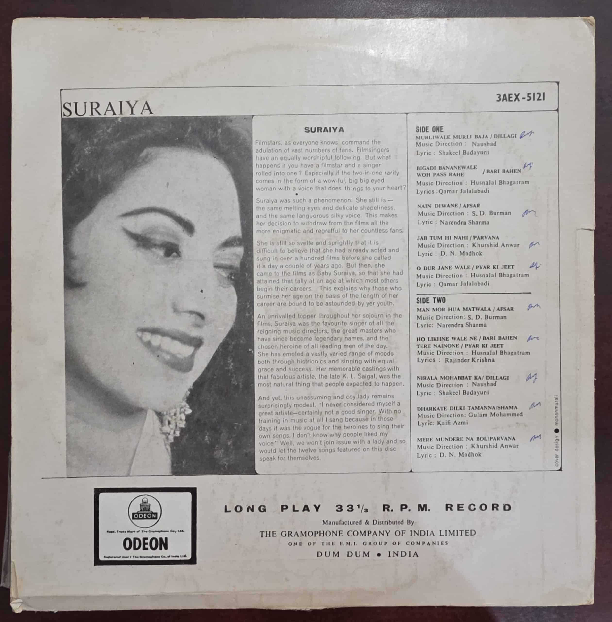 Suraiya - Suraiya - Record LP Vinyl Vintage – Bollywood - Image 2