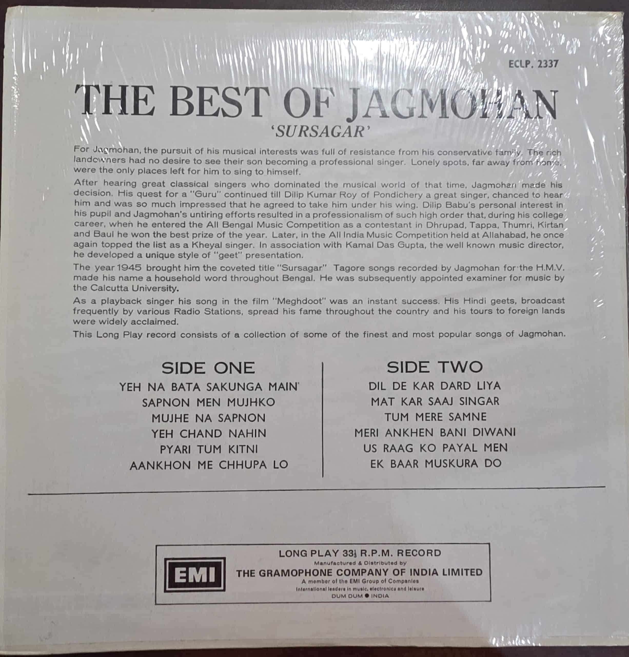 The Best Of Jagmohan 'Sursagar' – Record LP Vinyl Vintage - Bollywood - Image 2