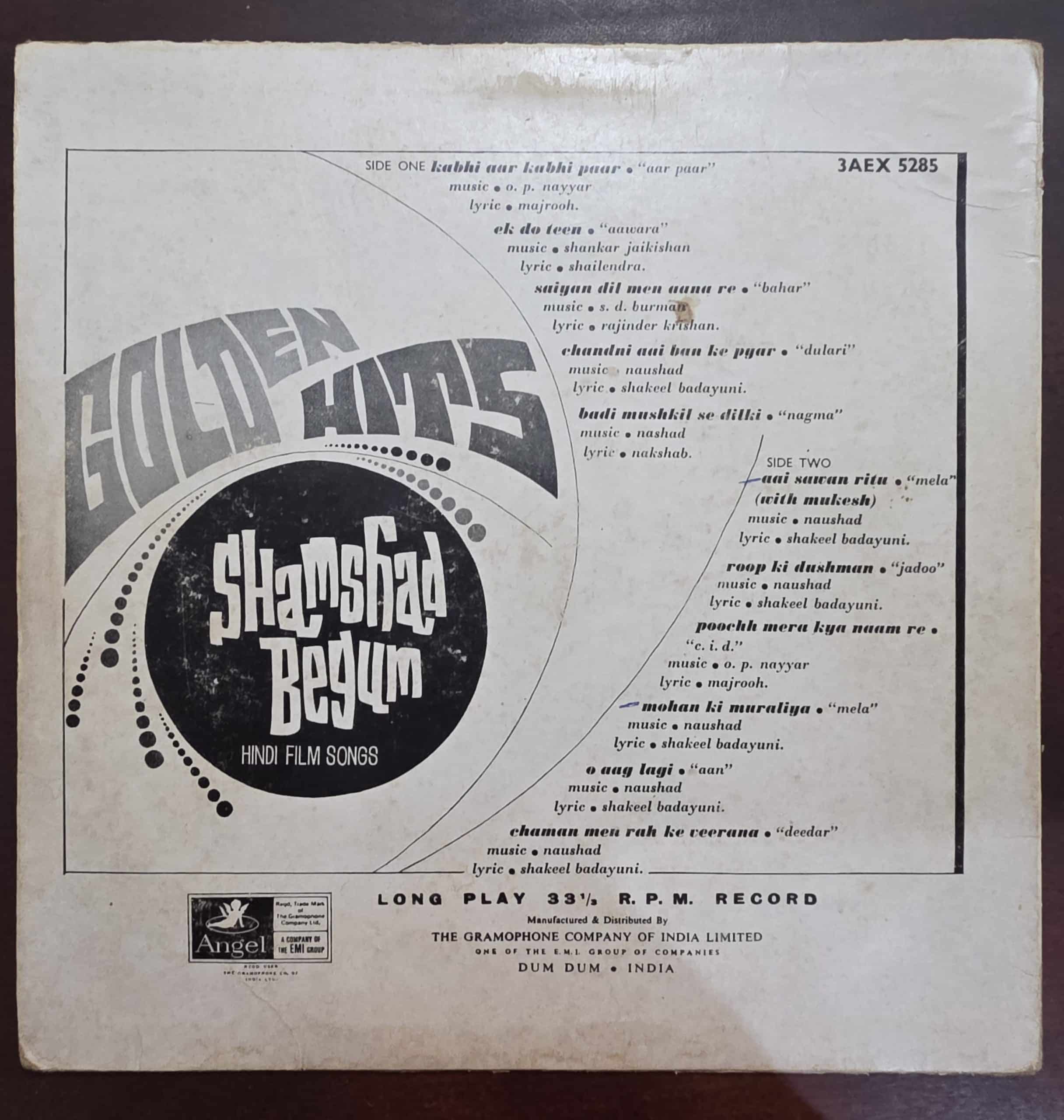 Golden Hits - Shamshad Begum - Record LP Vinyl Vintage – Bollywood - Image 2