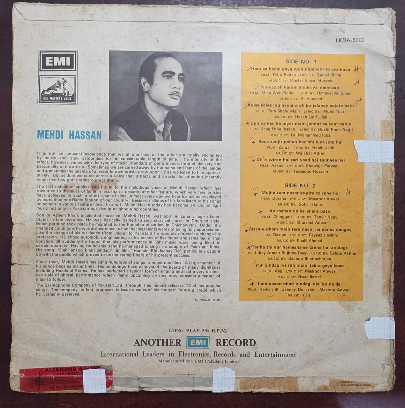 Mehdi Hassan – Mehdi Hassan - (Worn Jacket) Record LP Vinyl Vintage Bollywood - Image 2