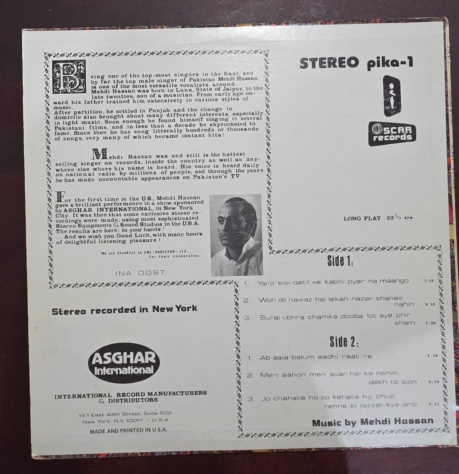 Mehdi Hassan – Ghazals & Geet - Record LP Vinyl Vintage Bollywood - Image 2