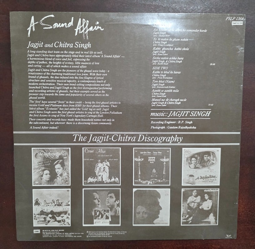 A Sound Affair – Jagjit and Chitra Singh - Record LP Vinyl Vintage -Bollywood - Image 2